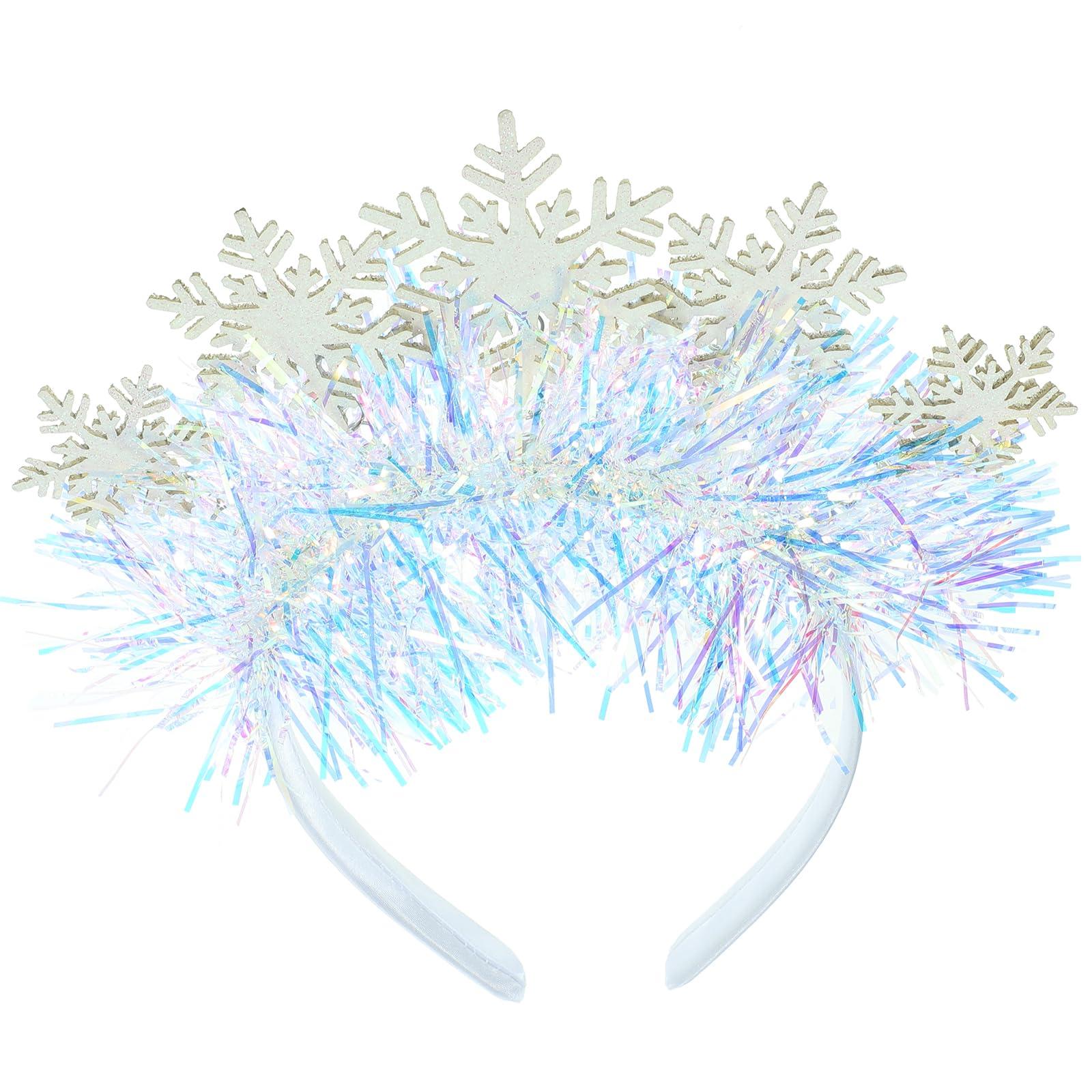 LOGOFUN LOGOFUN Christmas Snowflake Headband Sparkling Snowflake Hairband with Tinsel Xmas Theme Snowflake Hair Hoops for Women Girls Christmas Holiday Birthday Party Costume Accessories