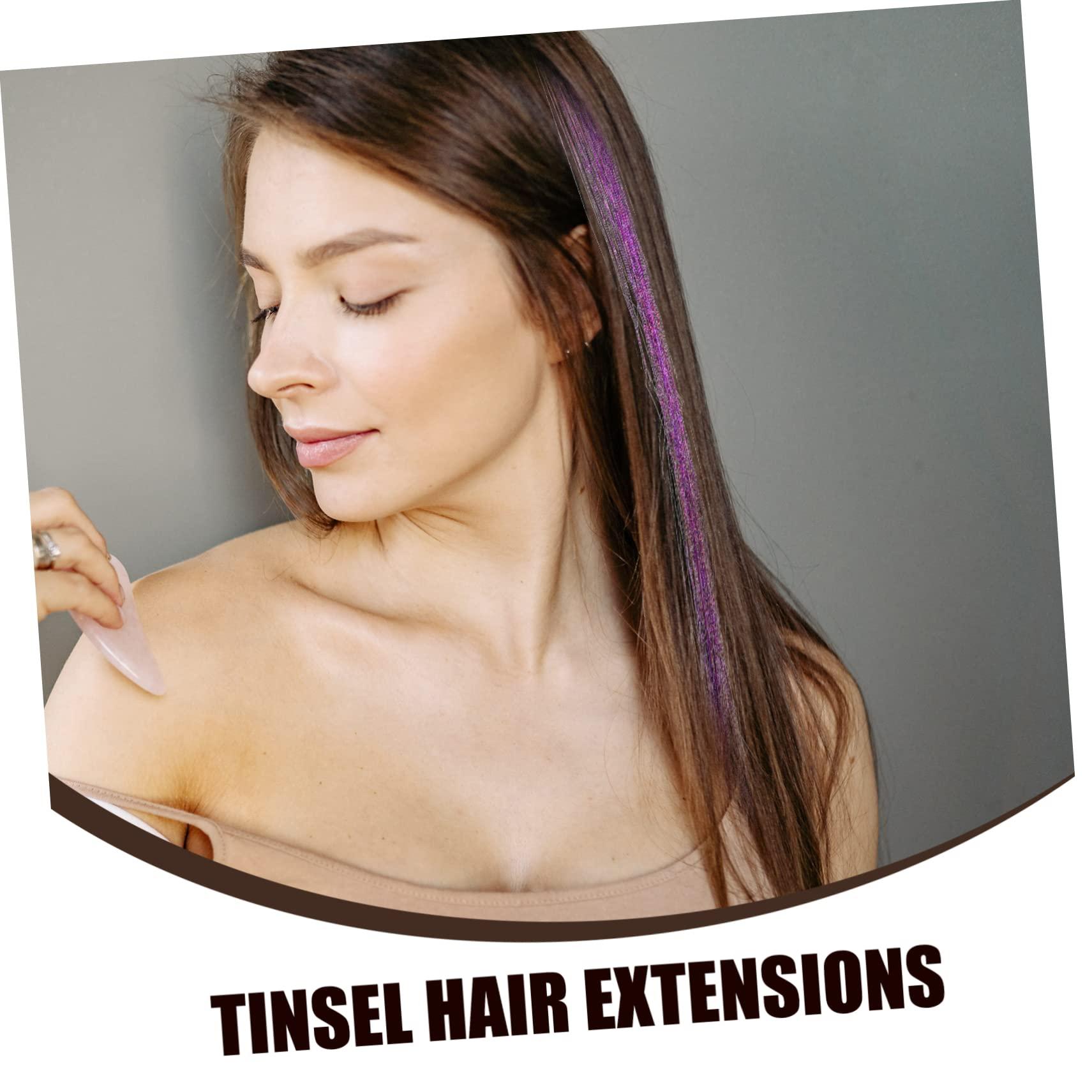 Beavorty Beavorty 30 pcs shiny wig piece hair tinsel kit for girls sparkly braiding hair glitter extensions hair glitter outfit tinsel hair extensions violets to stretch purple thread