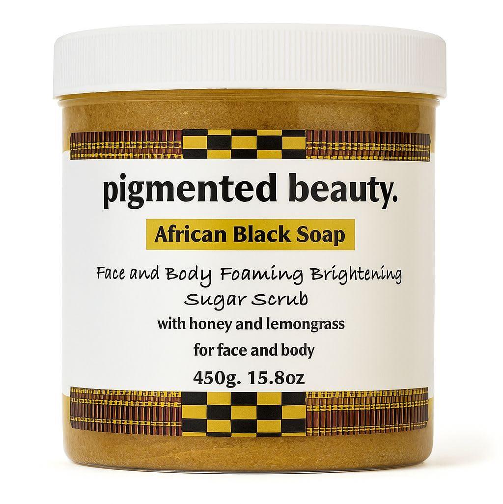 Pigmented Beauty Pigmented Beauty - African Black Soap Brightening & Foaming Sugar Scrub For Face and Body with Honey 450g