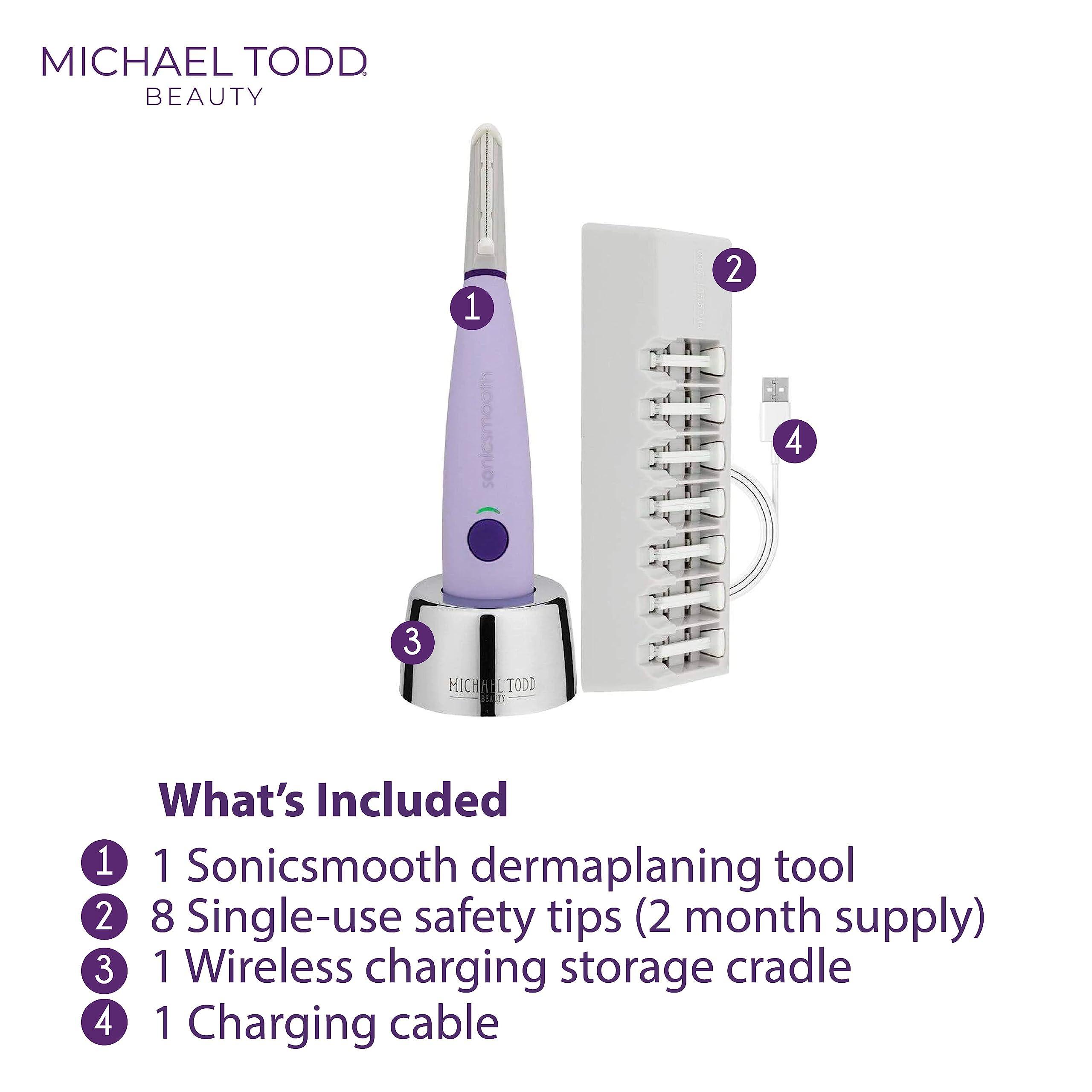 MICHAEL TODD BEAUTY Michael Todd Beauty - Sonicsmooth  SONIC Technology Dermaplaning Tool - 2 in 1 Womens Facial Exfoliation & Peach Fuzz Hair Removal System with 8 Weeks of Safety Edges