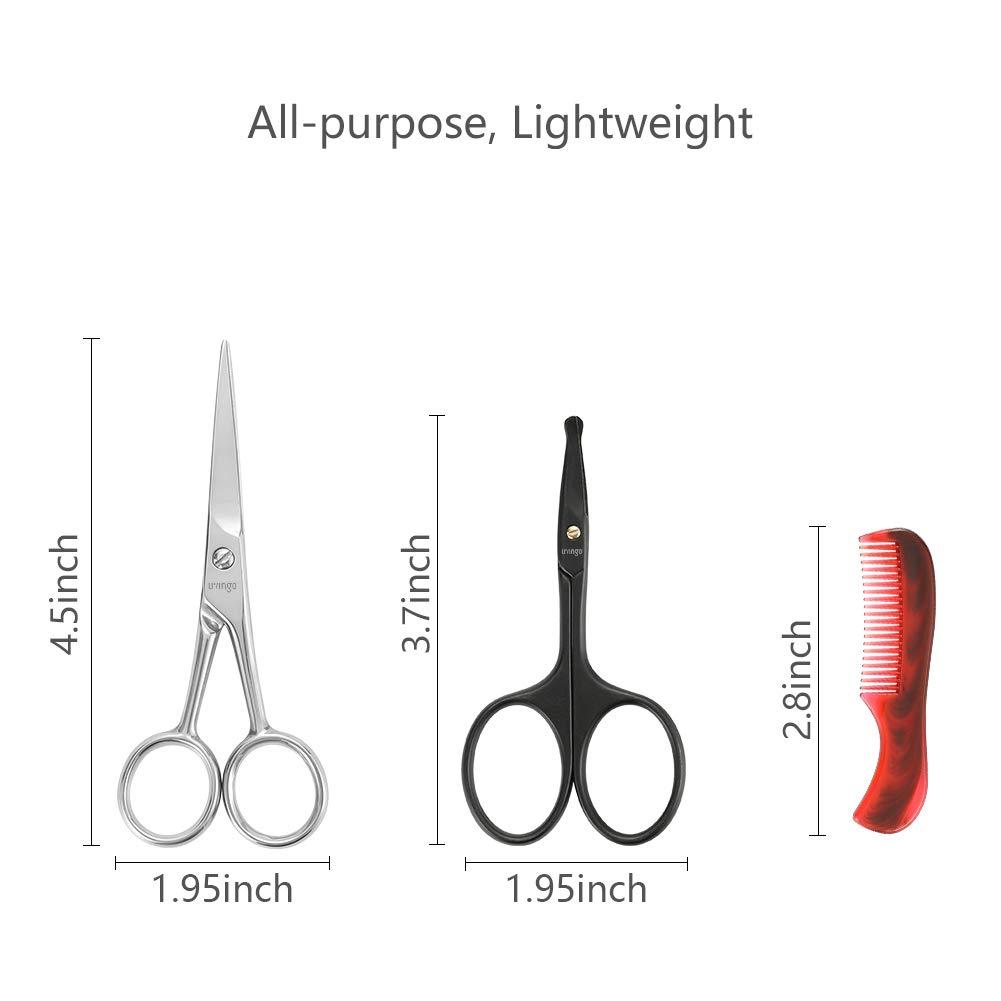 LIVINGO LIVINGO 4.5 inches Beard & Mustache Scissors for Men, Professional Rounded Tip Safety Sharp Stainless Steel Small Beauty Facial Nose Hair Trimming Shears Kit with Mini Comb and Leather Case