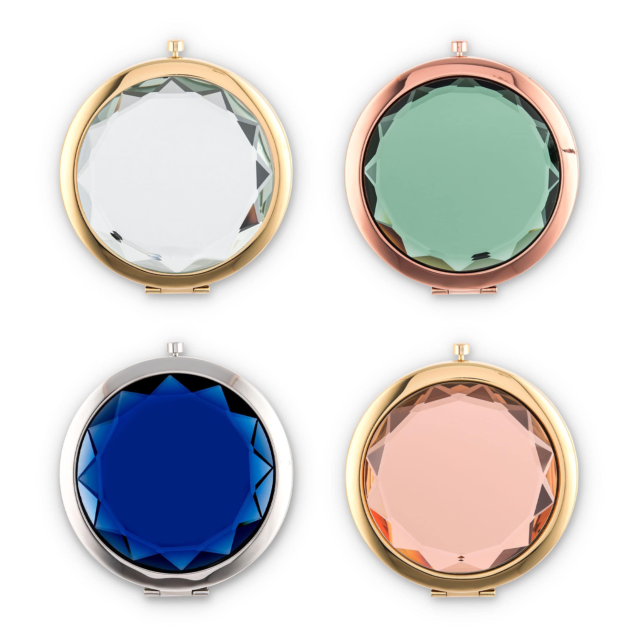 WEDDINGSTAR WEDDINGSTAR Custom Engraved Personalized Compact Mirror, Gold - Crystal Clear Jewel