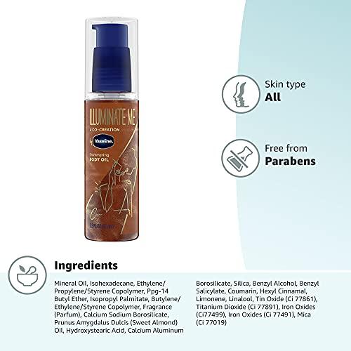Vaseline Vaseline Illuminate Me Shimmering Body Oil Created for Melanin Rich Skin, Illuminates Skin with Finishing Touch of Shimmer for Glowing Skin 3.3 oz
