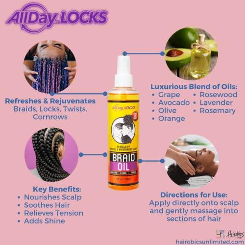 AllDay Locks AllDay Locks Braid Oil | Soothes, Moisturizes Dry & Itchy Scalp | Nourishing, Soothing, Protecting Oil | Rejuvenates & Refreshes Braids, Locks, Twists, Cornrows | 8 oz