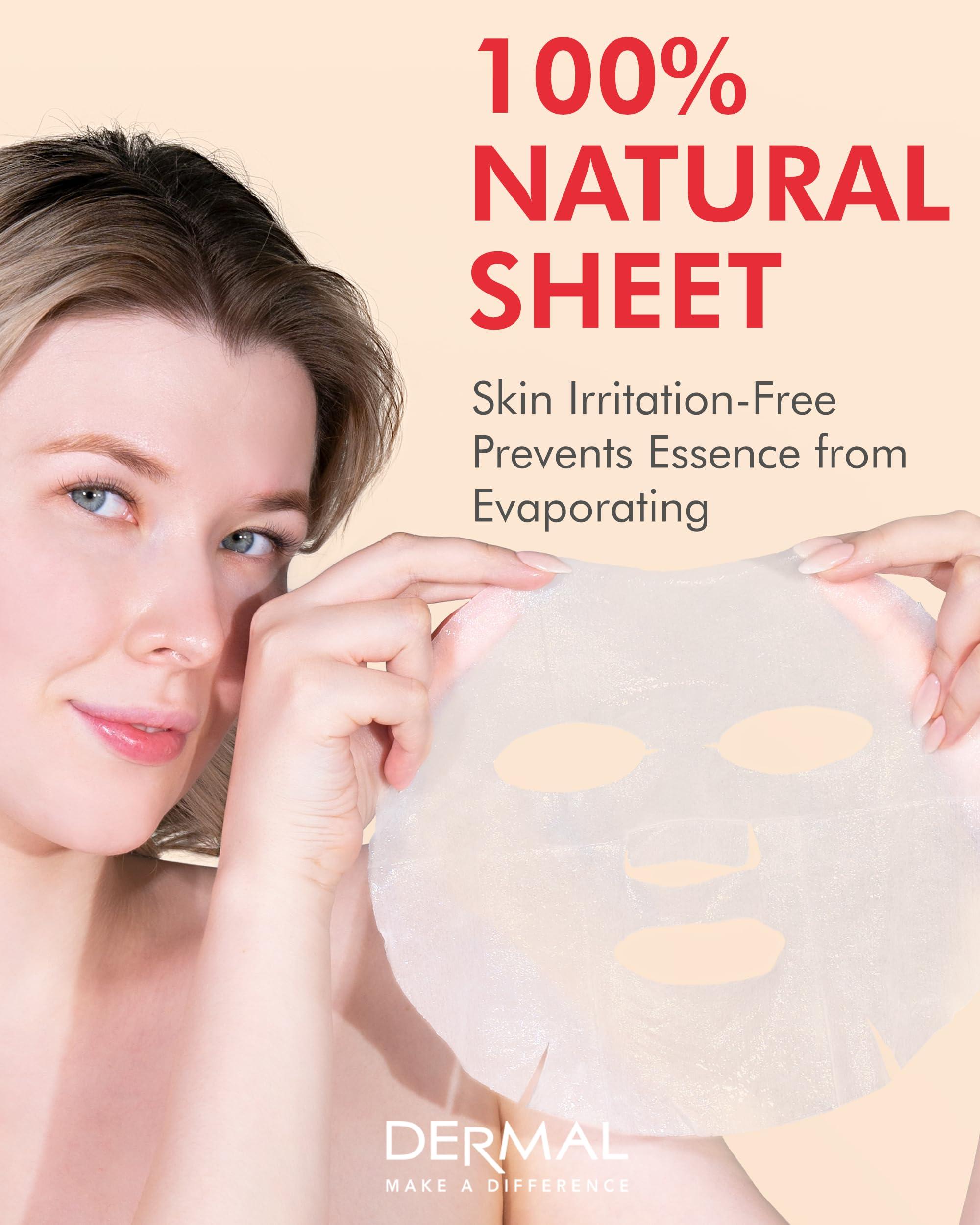 DERMAL DERMAL Rose Collagen Essence Korean Facial Mask Sheet Pack of 10 - Reviving Tired Skin, Soothing & Hydrating - Hypoallergenic Skin Friendly Sheet