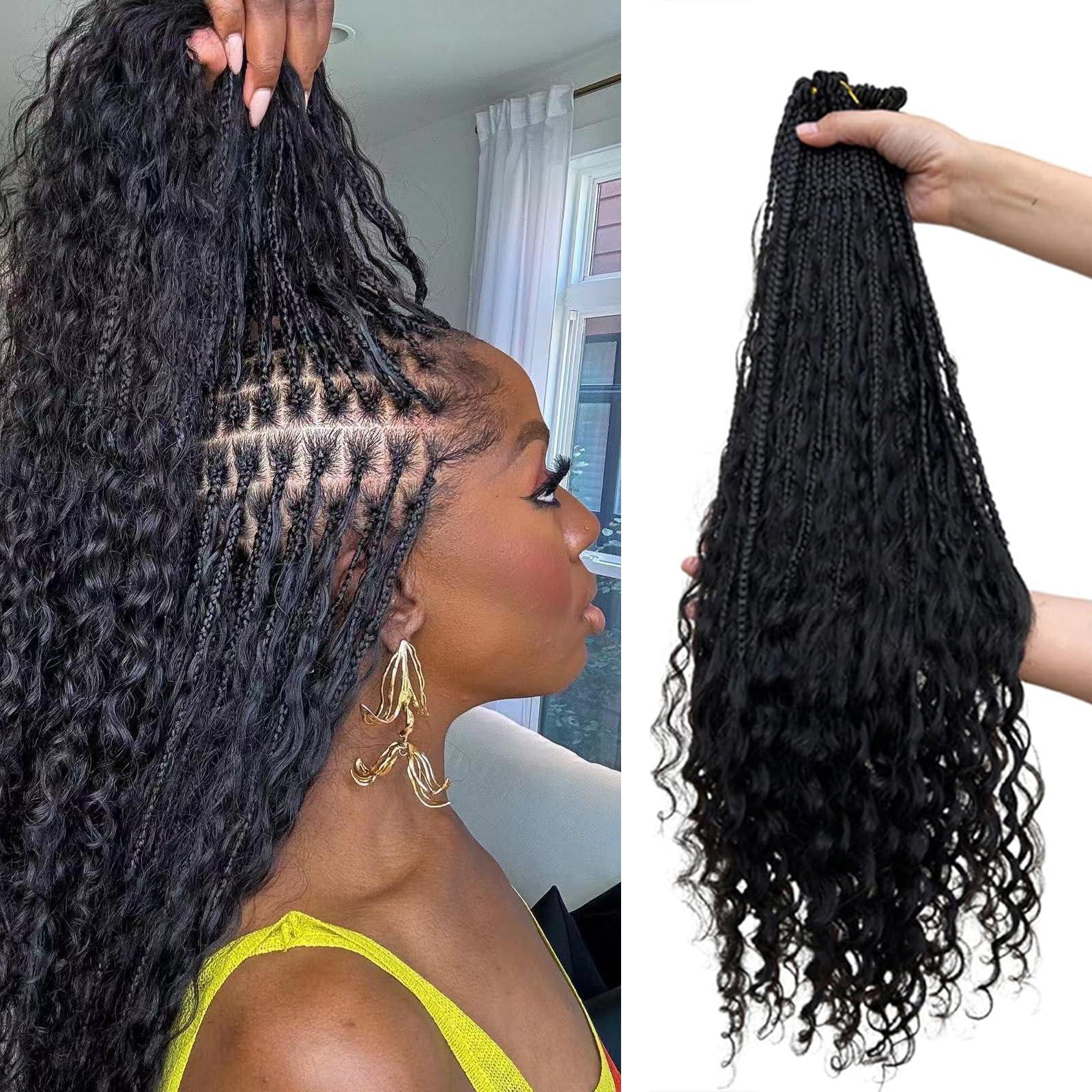 CHARMING YOU Boho Box Braids Crochet With Human Hair Curls Synthetic Braiding Pre-looped Goddess Hair Extensions Boho Knotless Braids for Women 18 Inch 40Strands