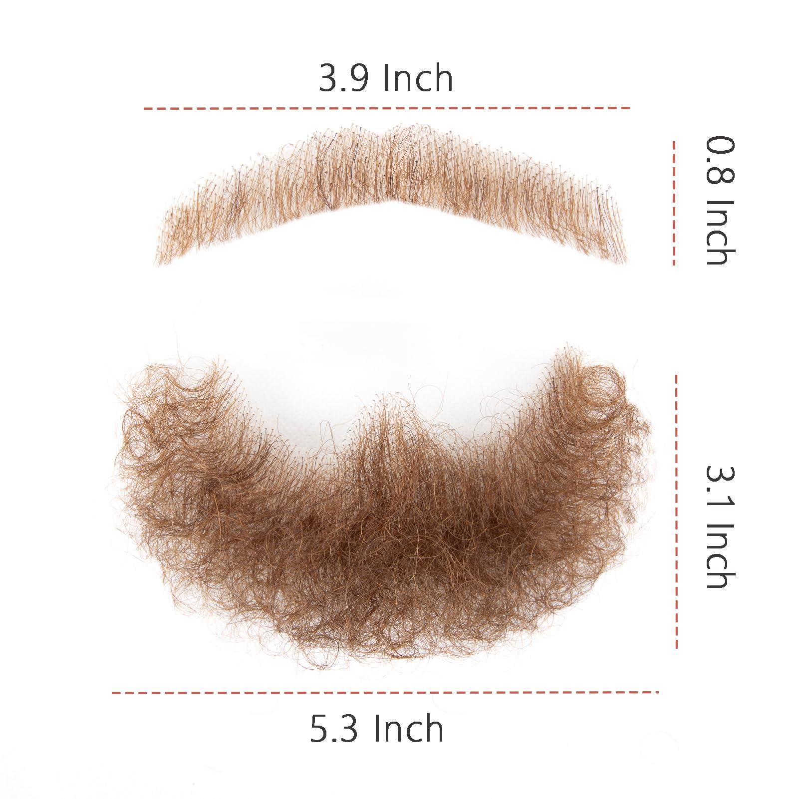 XRDDFL XRDDFL Fake Beard Human Hair Realistic Fake Mustache for Men, Full Hand-tied Invisible Lace Based Fake Facial Hair Brown False Goatee Beards for Halloween Cosplay Costume Party Drama