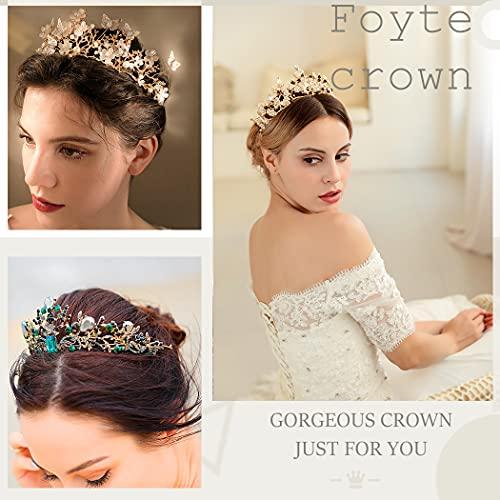 Fairyu Fairyu Gold Baroque Queen Crown Rhinestone Pearl Bride Tiaras and Crown Wedding Hairpieces for Women and Girls
