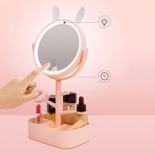 LynsEt LynsEt Cosmetic Organizer Desktop Cosmetic Storage Box with Makeup Mirror Dressing Table Desktop Finishing Storage Box Necklace Storage Rack Makeup Organizers, Pink