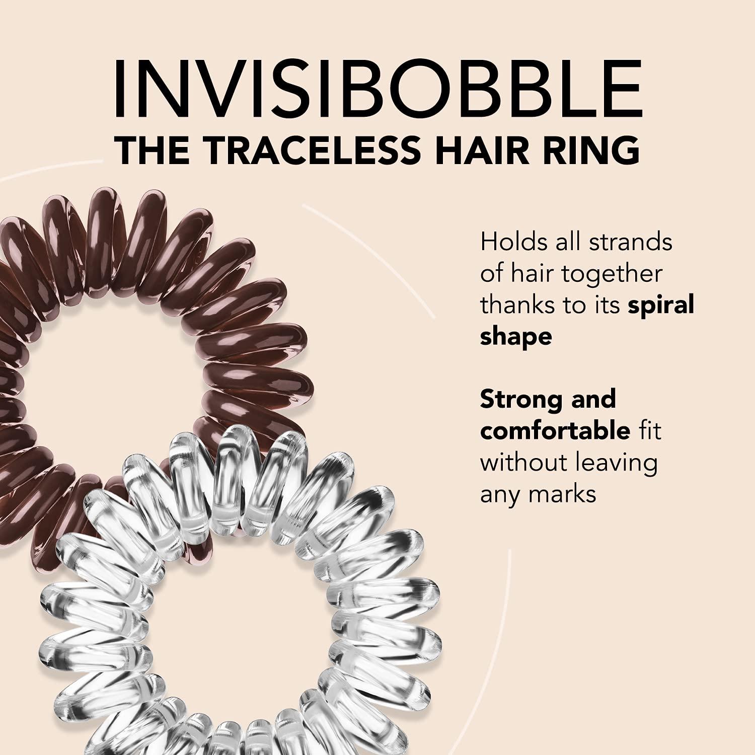 invisibobble invisibobble Original Traceless Spiral Hair Ties - Pack of 8, Crystal Clear and Pretzel Brown - Strong Elastic Grip Coil Accessories for Women - Non Soaking - Gentle for Girls Teens and Thick Hair