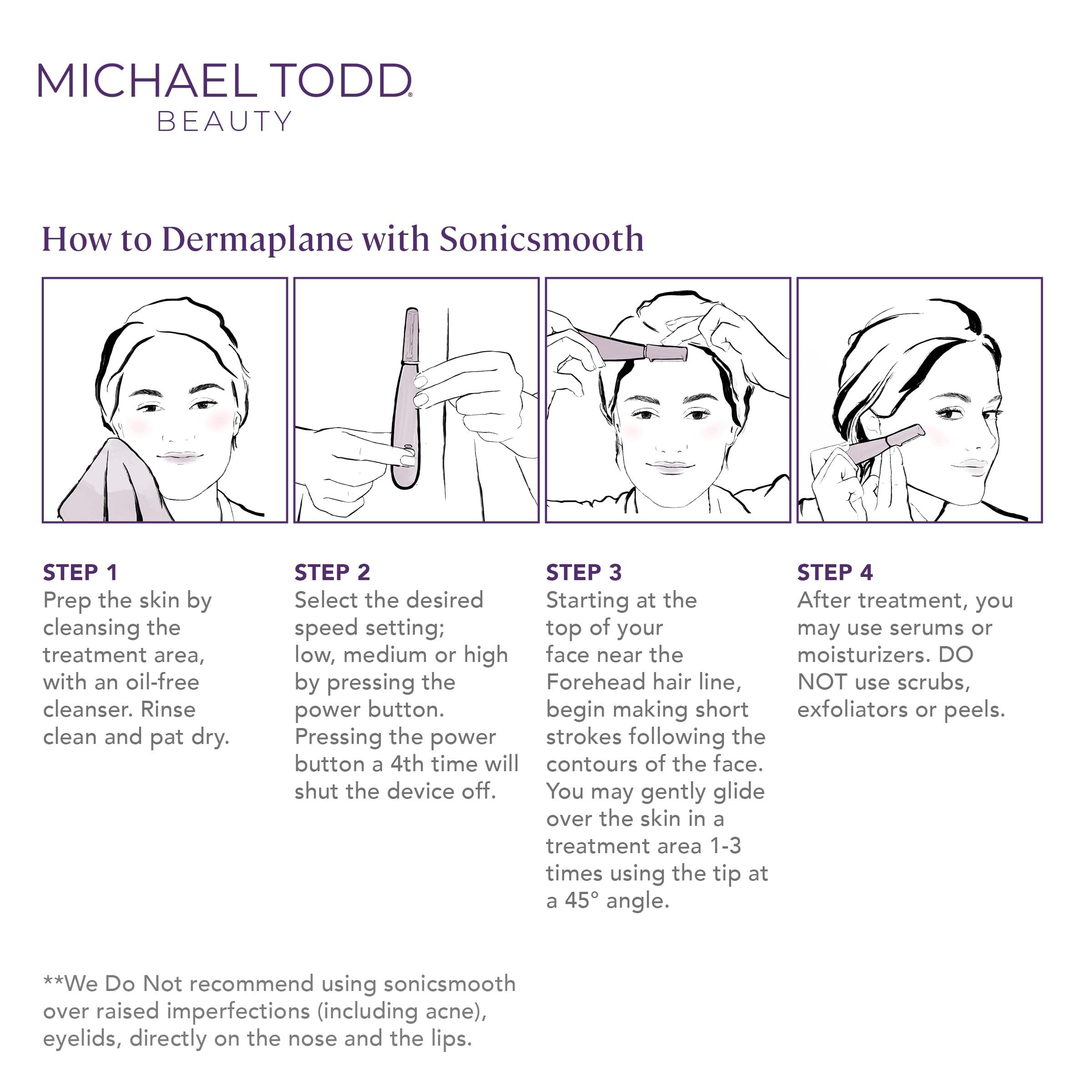 MICHAEL TODD BEAUTY MICHAEL TODD Beauty - Sonicsmooth  SONIC Technology Dermaplaning Tool - 2 in 1 Womens Facial Exfoliation & Peach Fuzz Hair Removal System with 8 Weeks of Dermaplaning Blades