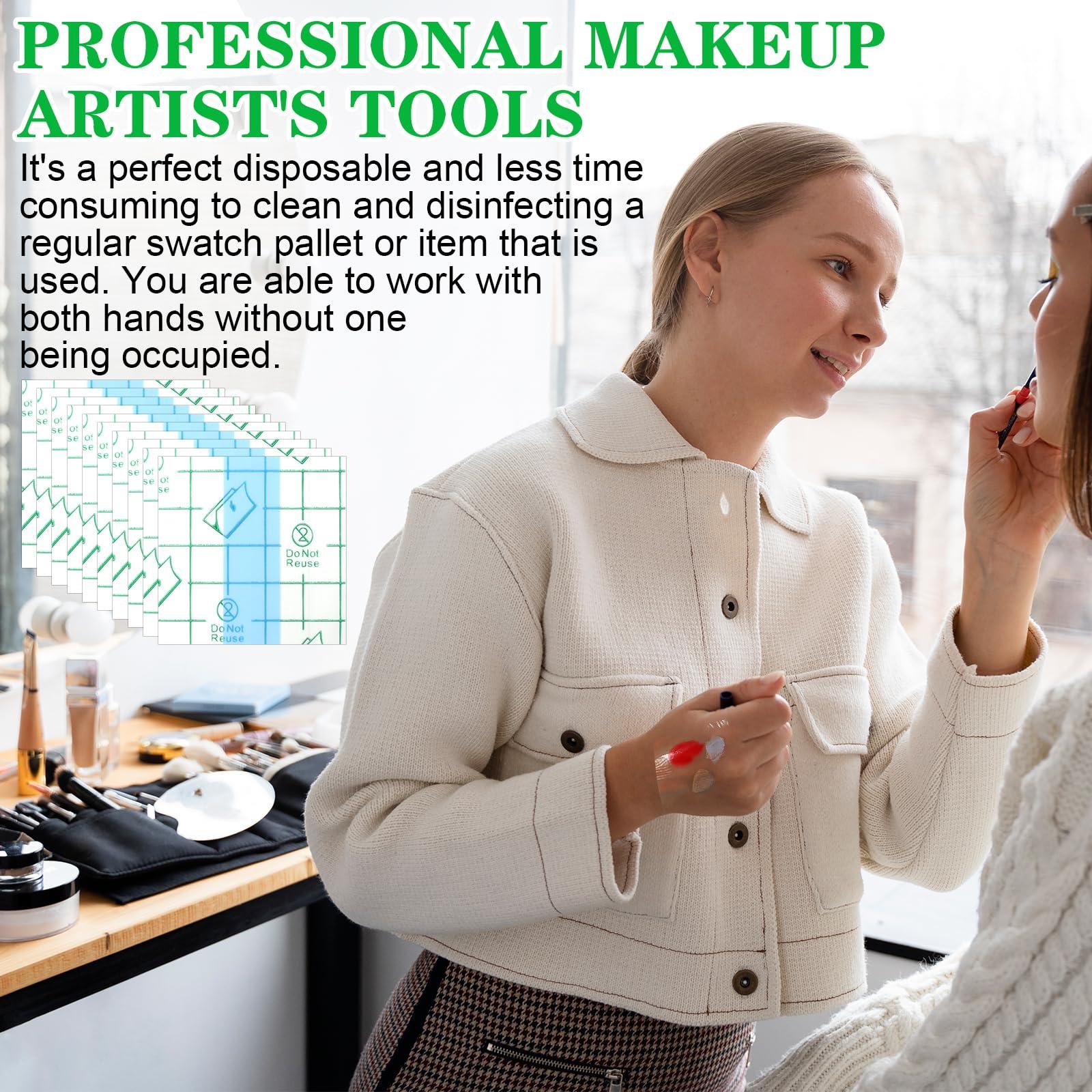 Qianyu Qianyu 50 Pieces Makeup Hand Palette Single Use Makeup Mixing Palette Professional Makeup Artist Must Haves Disposable Transparent Waterproof Cosmetic Tray Adhesive Tape for Women and Girls (50)