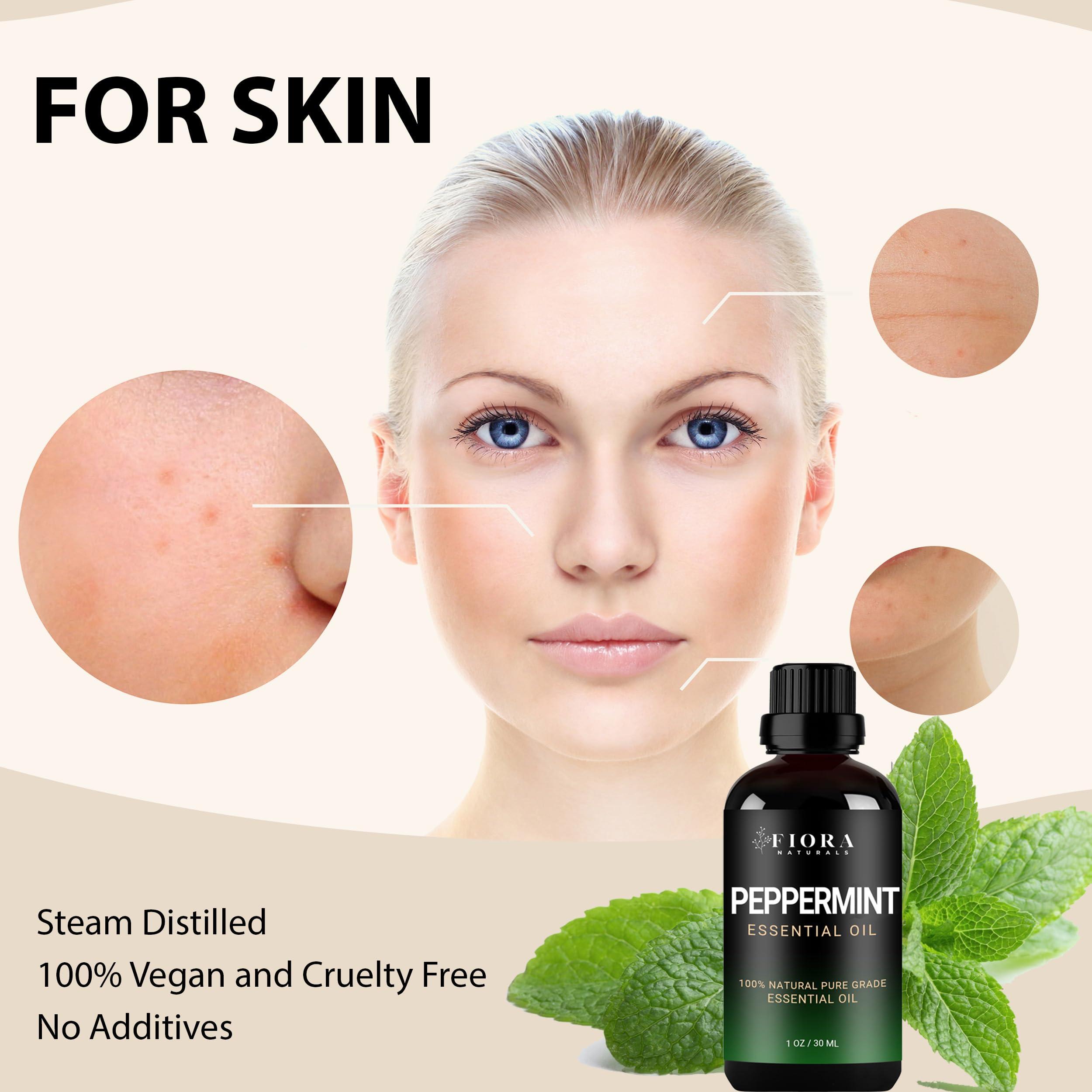 Fiora Naturals Rosemary Oil for Hair Growth with Castor Oil, Jojoba Oil, and Biotin - Natural Hair Strengthening Oil, Peppermint Essential Oil by Fiora Naturals - 100% Pure Peppermint Oil for Hair Growth, & Skin