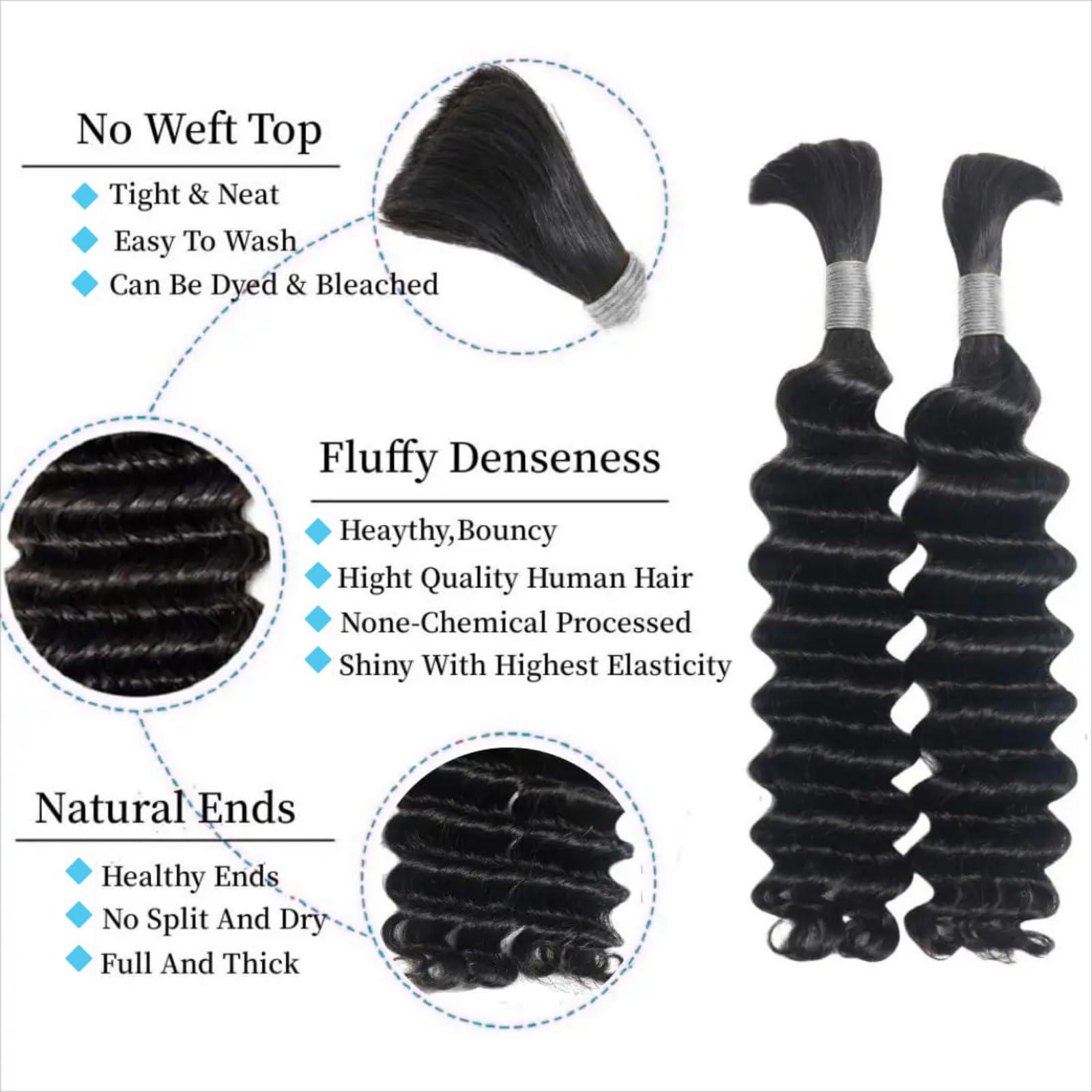 Yifute Human Hair Braiding Hair Deep Wave Bulk 100 percent Human Hair 10Inch Unprocessed Brazilian Hair for Human Hair Extensions 1 Braid Per of 1 pack 50g Human Hair for Micro braiding No Weft