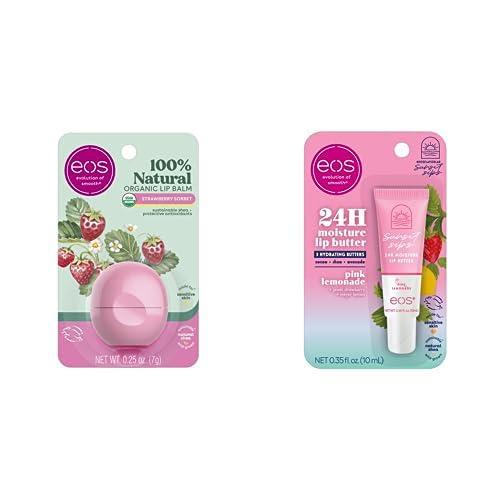 eos Bundle of eos Organic Strawberry Sorbet Lip Sphere + eos Sunset Sips 24-Hour Moisture Pink Lemonade Lip Butter Tube