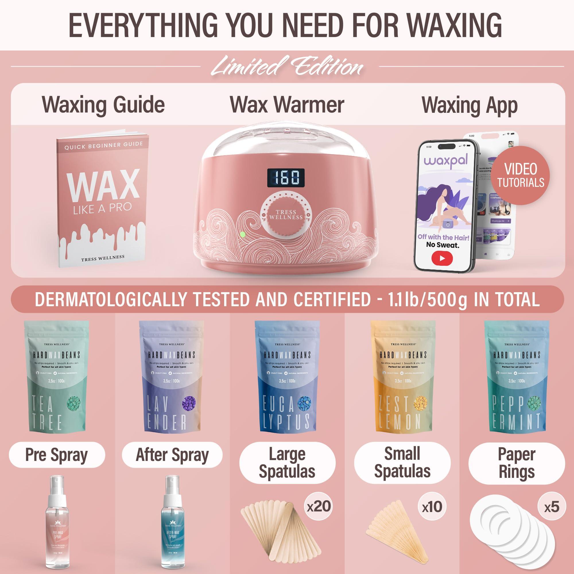 Tress Wellness Tress Wellness Waxing Kit for Brazilian Wax - Easy to Use - For Sensitive Skin - Digital Display, Dusty Pink Air