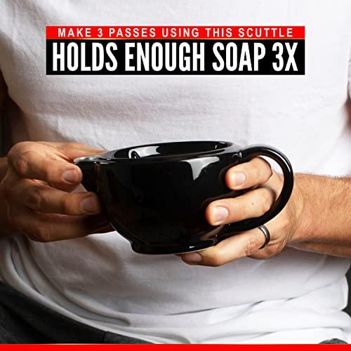 Naked Armor Savanna Shaving Scuttle Mug Kit - Shaving Bowl With Shave Soap, Shave Brush, Porcelain Scuttle Shaving Mug, Keeps Lather Hot, Creamy Lather, Hot Shave At Home Daily, Handmade Pottery, Great Gift