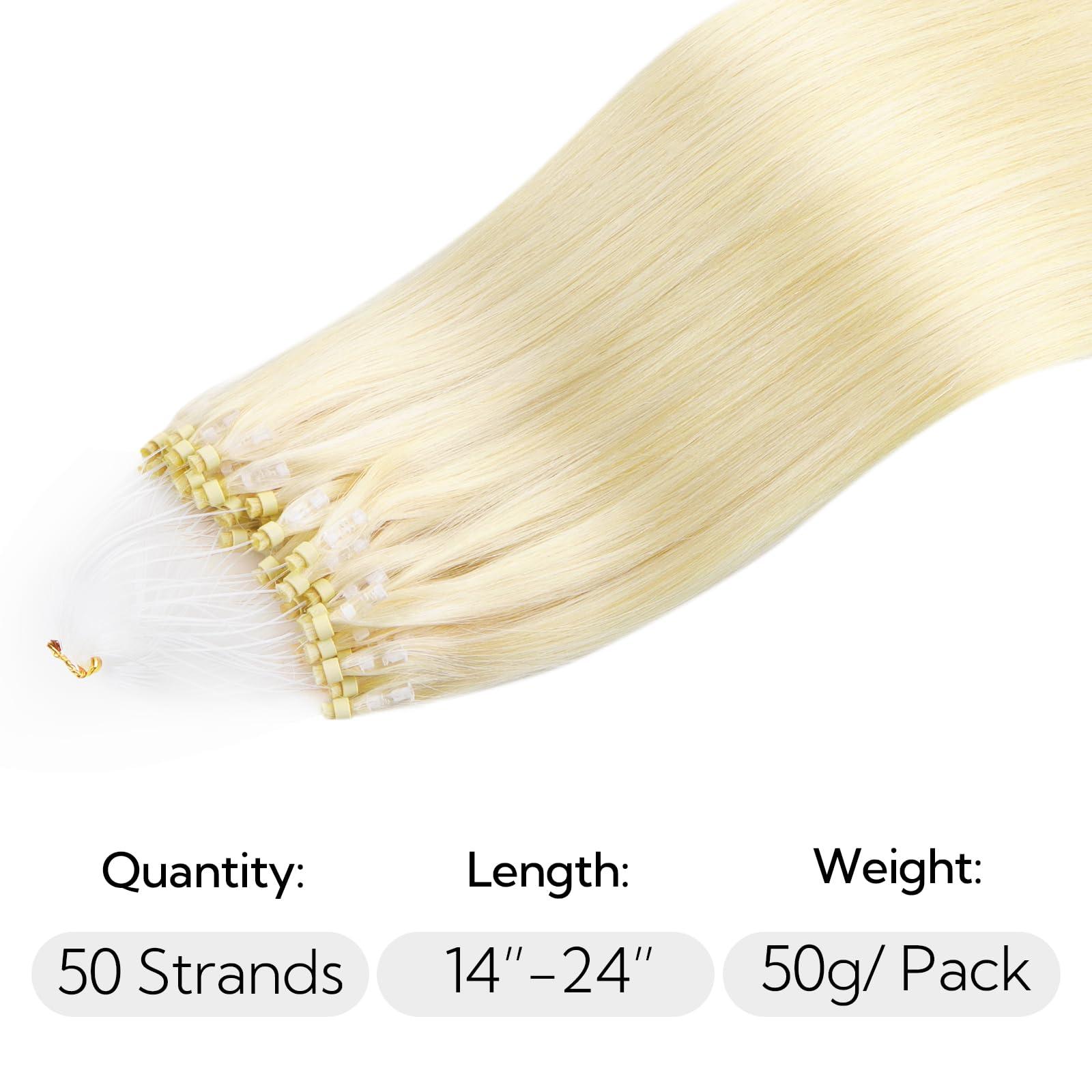 hotbanana HOTBANANA Micro Ring Hair Extensions Human Hair, 22 inch 50g 50s Platinum Blonde Micro Beads Real Human Hair Extensions Straight Micro Link Micro Loop Hair Extensions
