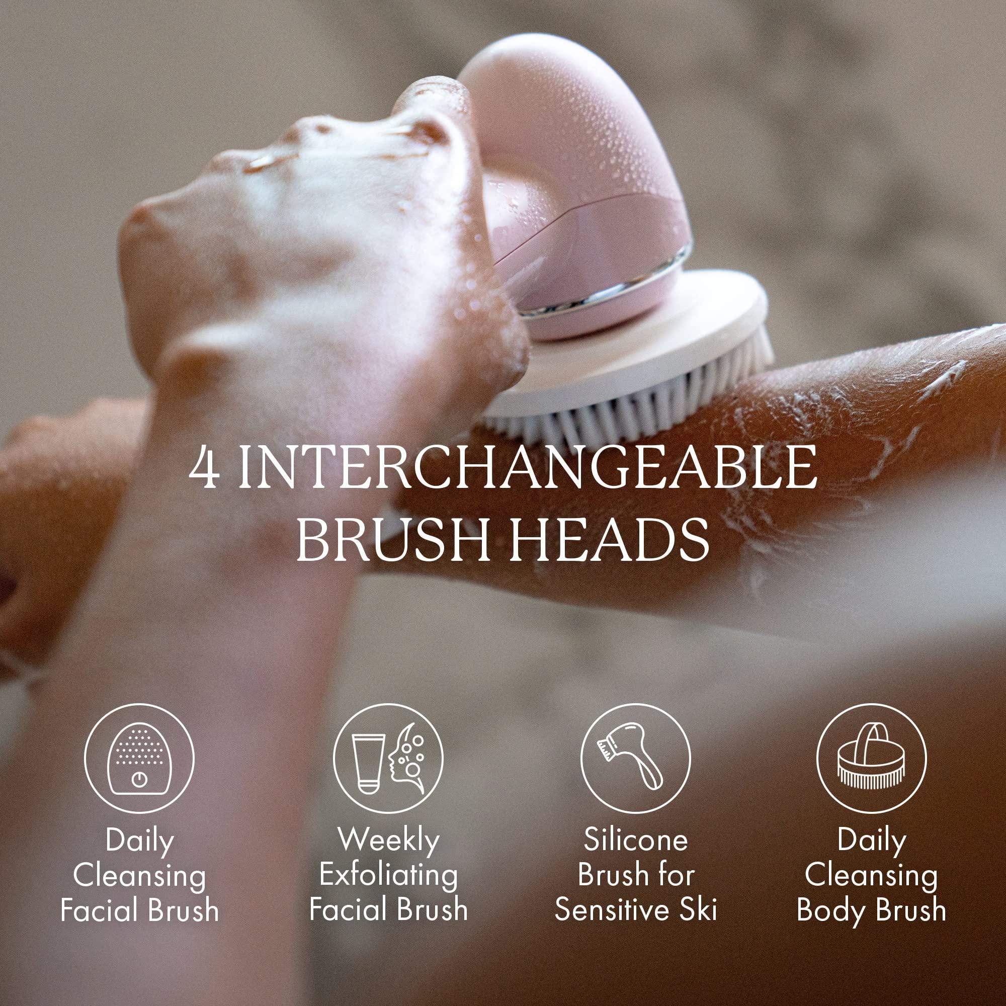 Vanity Planet Vanity Planet Raedia 2.0 Facial Cleansing Brush, 4 Interchangeable Brush Heads, Pink - Daily Cleansing Face Exfoliator for Glowing & Acne Prone Skin - Lightweight Silicone Water-Resistant Body Brush