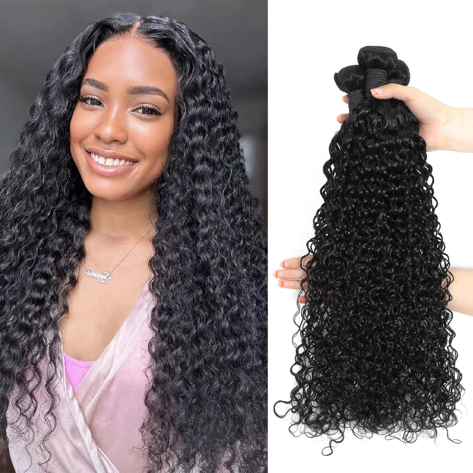 Gemmrnny Gemmrnny Curly Bundles Human Hair 18 20 22 Inch Soft and Thick 3 Bundles Water Wave Human Hair Bundles 12A Brazilian Deep Wave Bundles 100% Unprocessed Wet and Wavy Bundles Human Hair