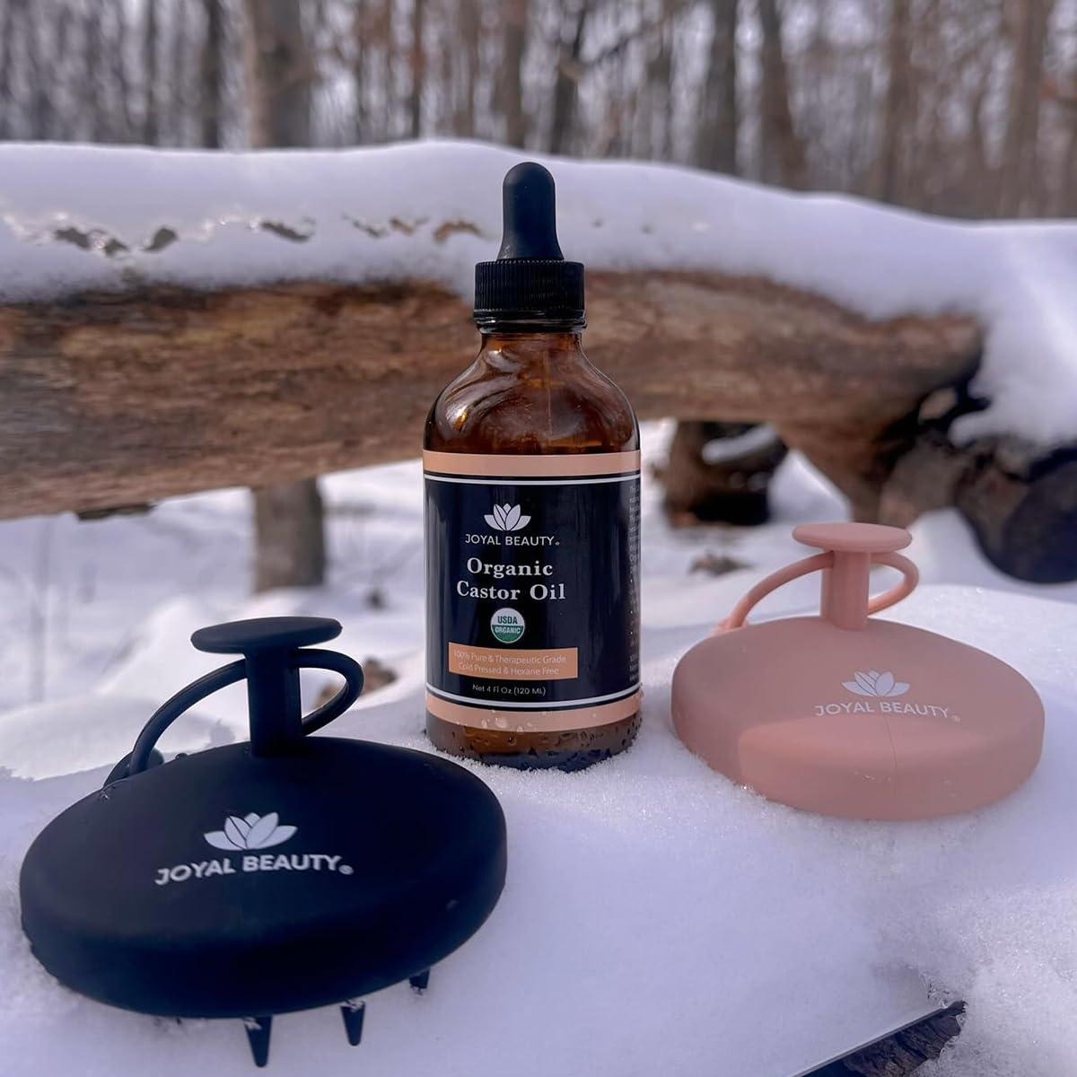 JOYAL BEAUTY JOYAL BEAUTY Organic Castor Oil and 2 Silicone Scalp Massager Shower Brushes Bundle