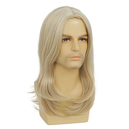 Sallcks Sallcks Mens Long Blonde Wig Long Straight Wig for Men Middle Part Synthetic Heat Resistant Hair Wigs for Daily Party Costume Halloween