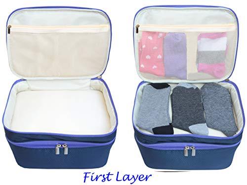 Freegrace Travel Organizer Underwear Bag - Large Double Layer Packing Storage Bag - Fits Large Bra, Socks, Underpants, Cosmetic, Toiletry kit (Dark Blue)