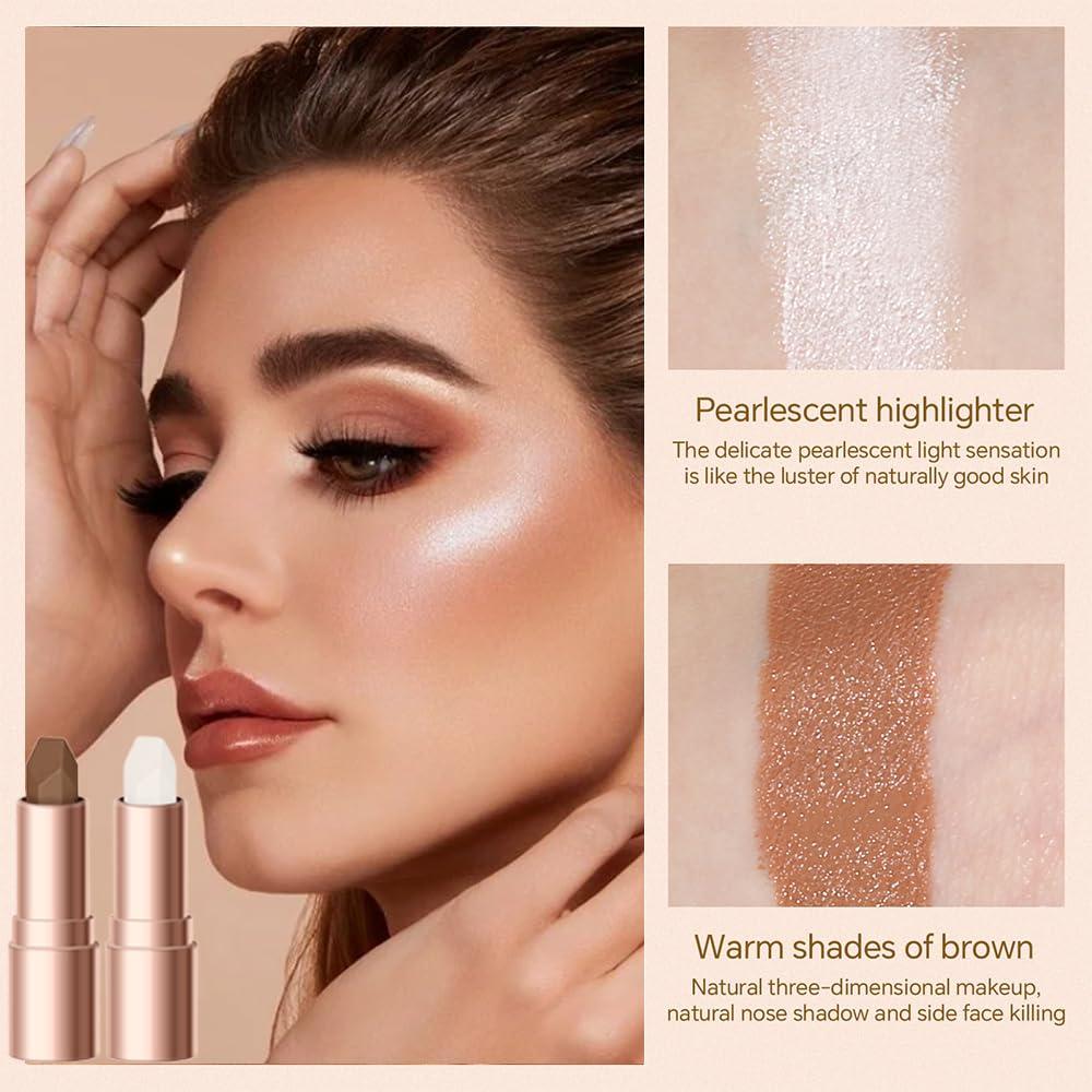 ehnoge No Limits Cream Bronzer Stick, 2024 Upgrade 2 In 1 Double Ends Matte Contour Stick, Natural Matte Cream Bronzer and Contour Stick Lasting Creamy Sculpting Double Headed Makeup Contour Stick (01+02)