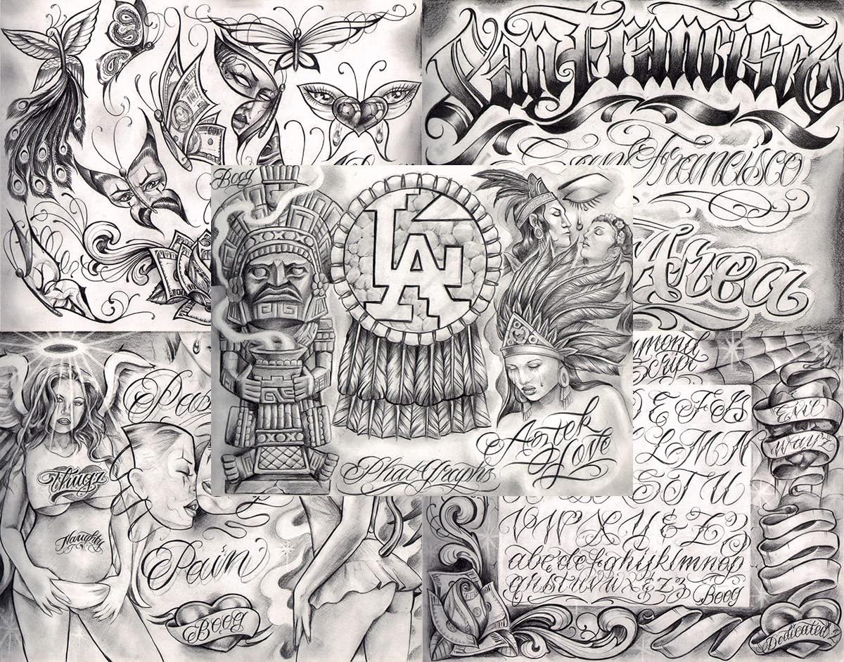 Tattoo Life Boog From The Streets With Love Gangsta Style Tattoo Flash 10 Sheet Set 11x14" I, Great Tattoo Shop Investment For Display, Lowrider Artwork
