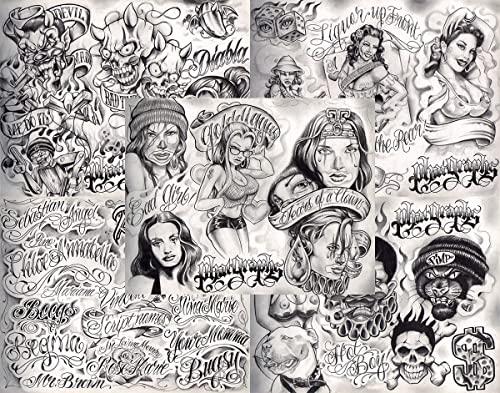 Tattoo Life Boog From The Streets With Love Gangsta Style Tattoo Flash 10 Sheet Set 11x14" N, Great Tattoo Shop Investment For Display, Lowrider Artwork