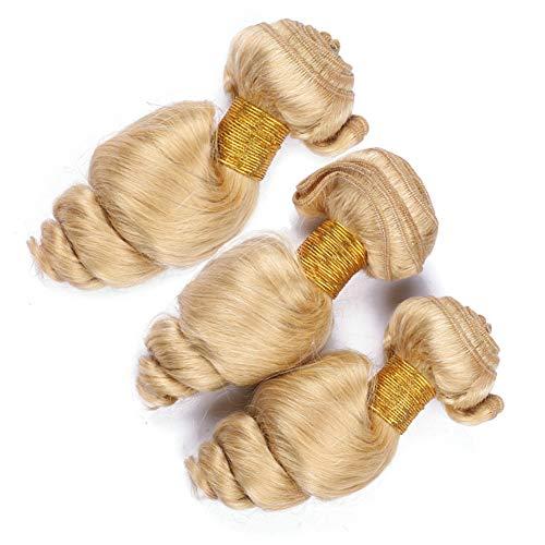 Generic #613 Blonde Loose Wave Brazilian Human Hair 3 Bundles and Frontal Ear to Ear 4Pcs Lot Bleach Blonde Loose Wavy Virgin Human Hair Lace Frontal 13x4 with Weave Wefts (10 10 10 with 8)