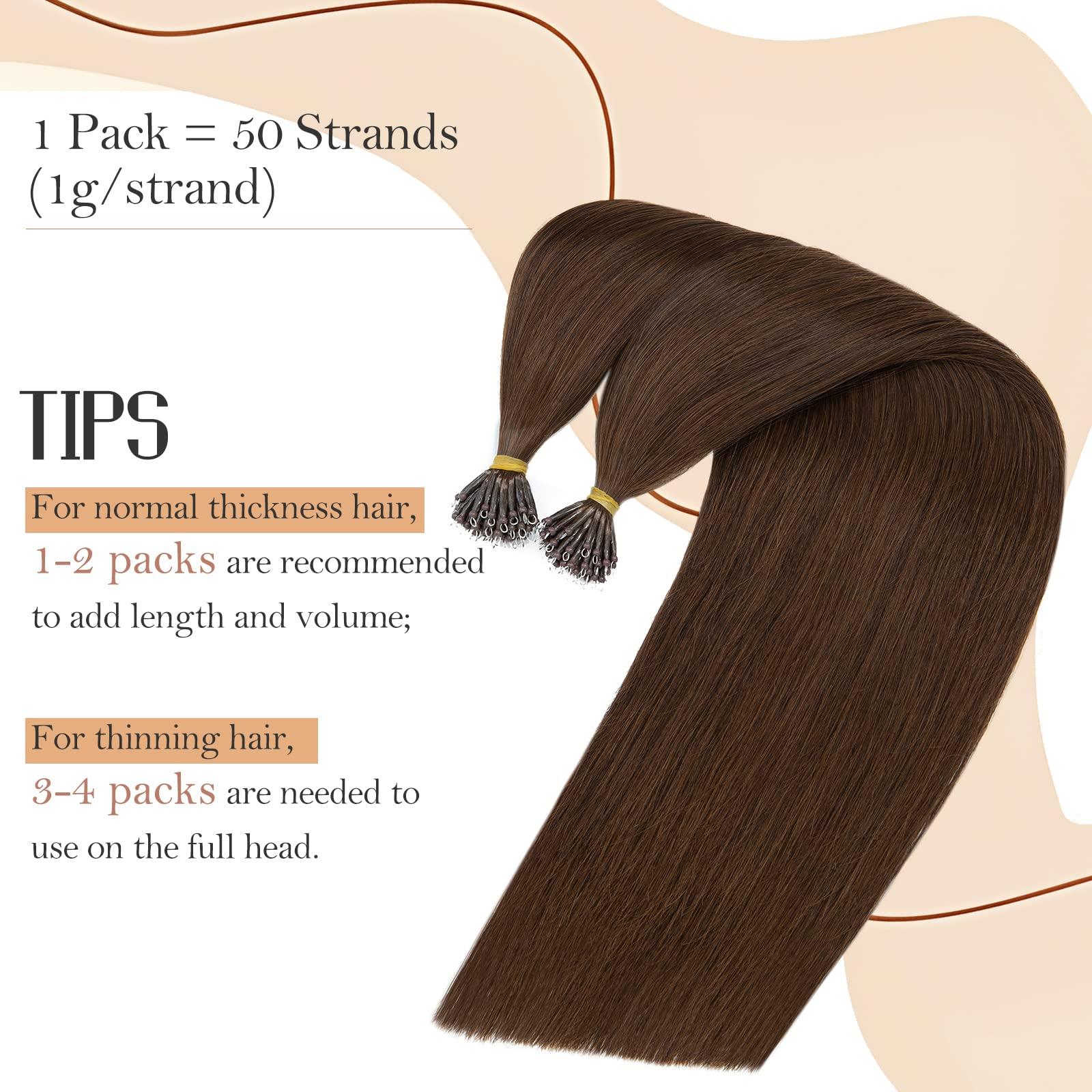 TESSHAIR Nano Bead Hair Extensions Human Hair 20 Inch Nano Ring Hair Extension 100% Real Human Hair, Natural Can be Washed Curled Dyed Permed, 50 Strands 50g #04 Medium Brown