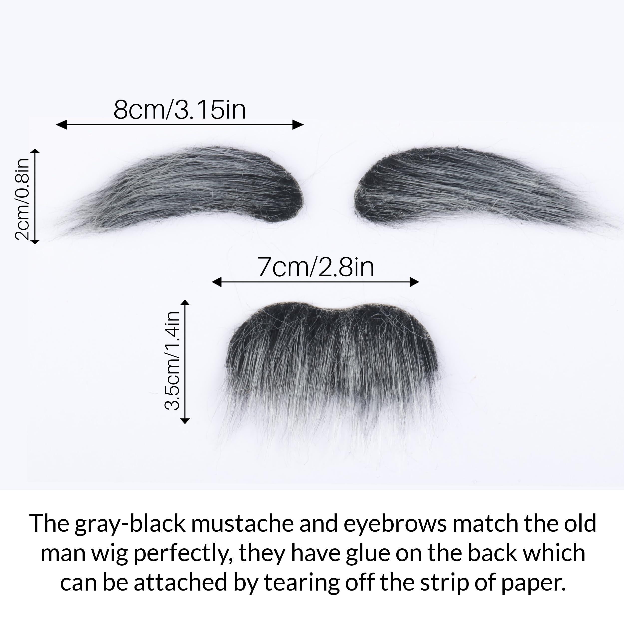 M MISS U HAIR Miss U Hair Old Man Wig and Mustache Eyebrows Funny Wigs Short Grey Bald Cap With Hair On Sides Balding Grandpa Wig