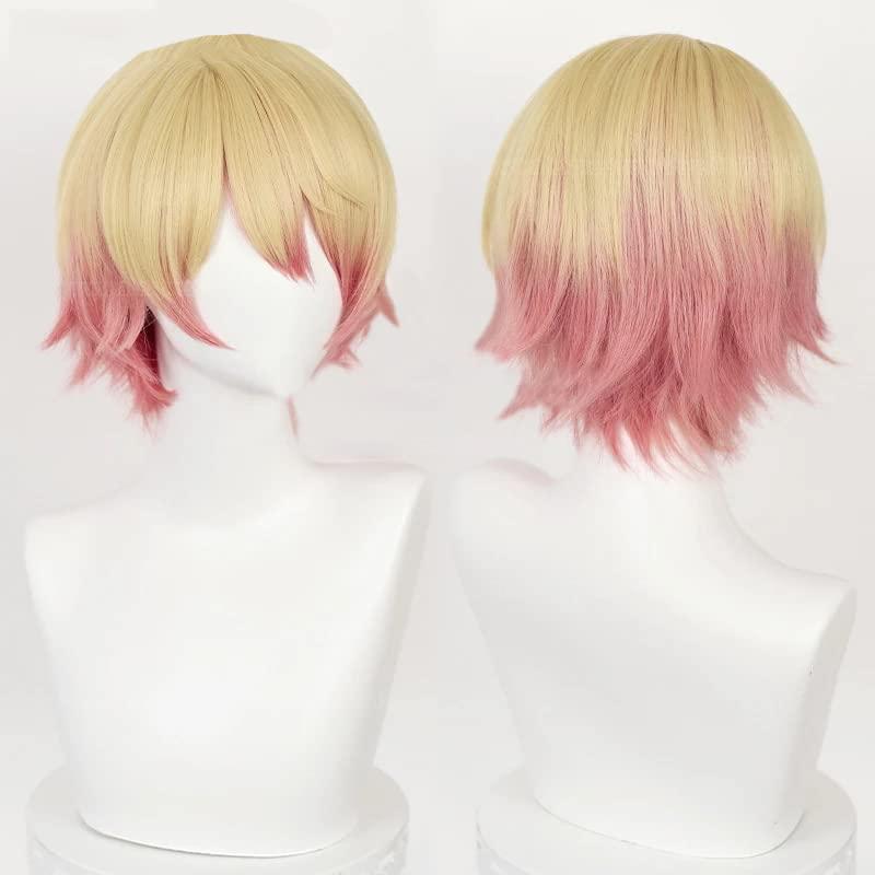 LOLITARY LOLITARY Anime Tenma Saki Cosplay Wig Women Golden Gradient Pink With Double Ponytail Heat Resistant Hair Halloween Party Wigs