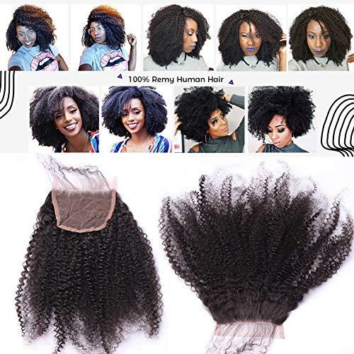 beauty youth Afro Kinky Curly Lace Closure Human Hair 4"x4"Size Free Part Top Full Frontal Closure Piece with Baby Hair Remy Hair Extension 10"inch