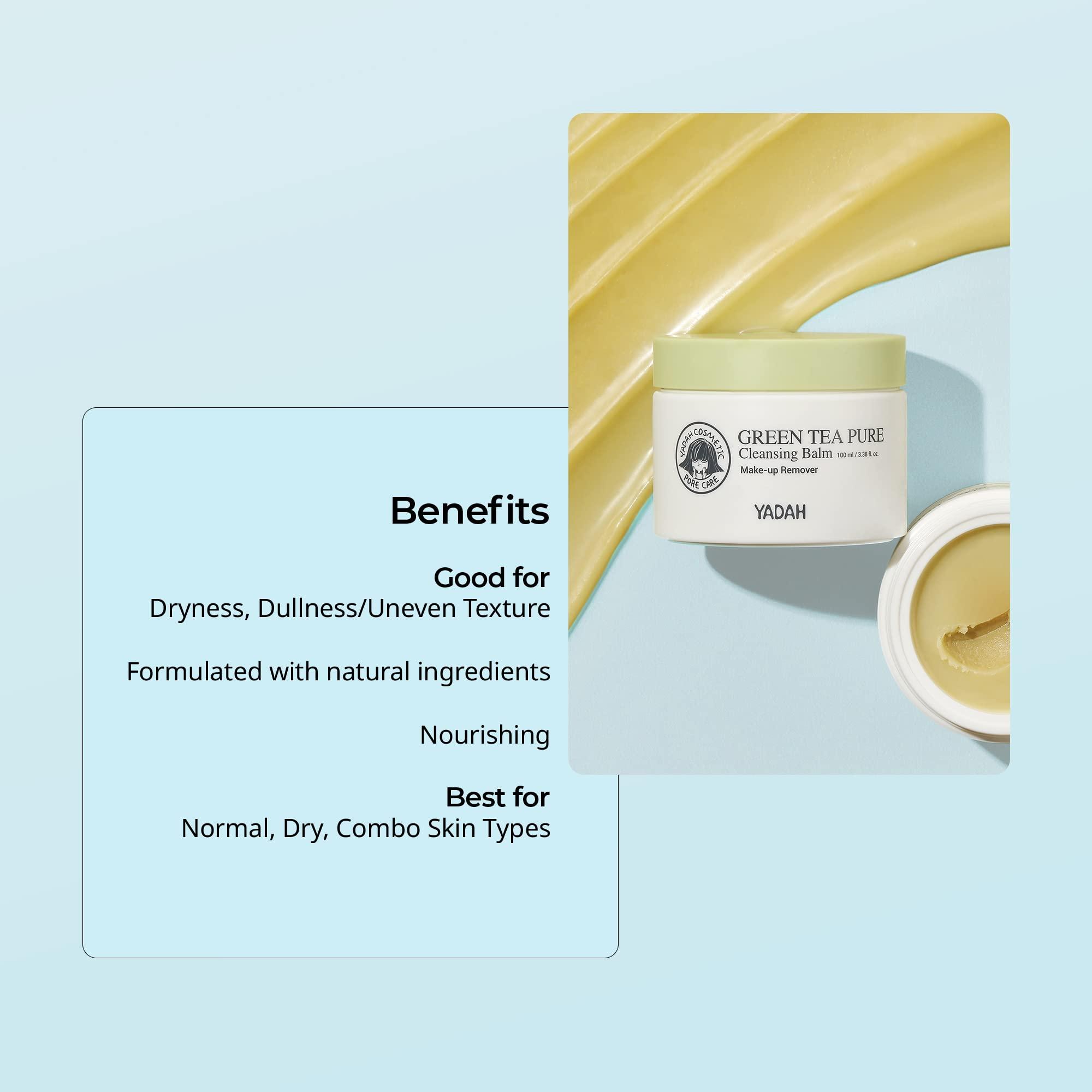 YADAH YADAH Green Tea Cleansing Balm (3.38fl oz) - Makeup Remover, Moisturizing, Residue-Free. Korean Skin Care. Vegan, Hypoallergenic.