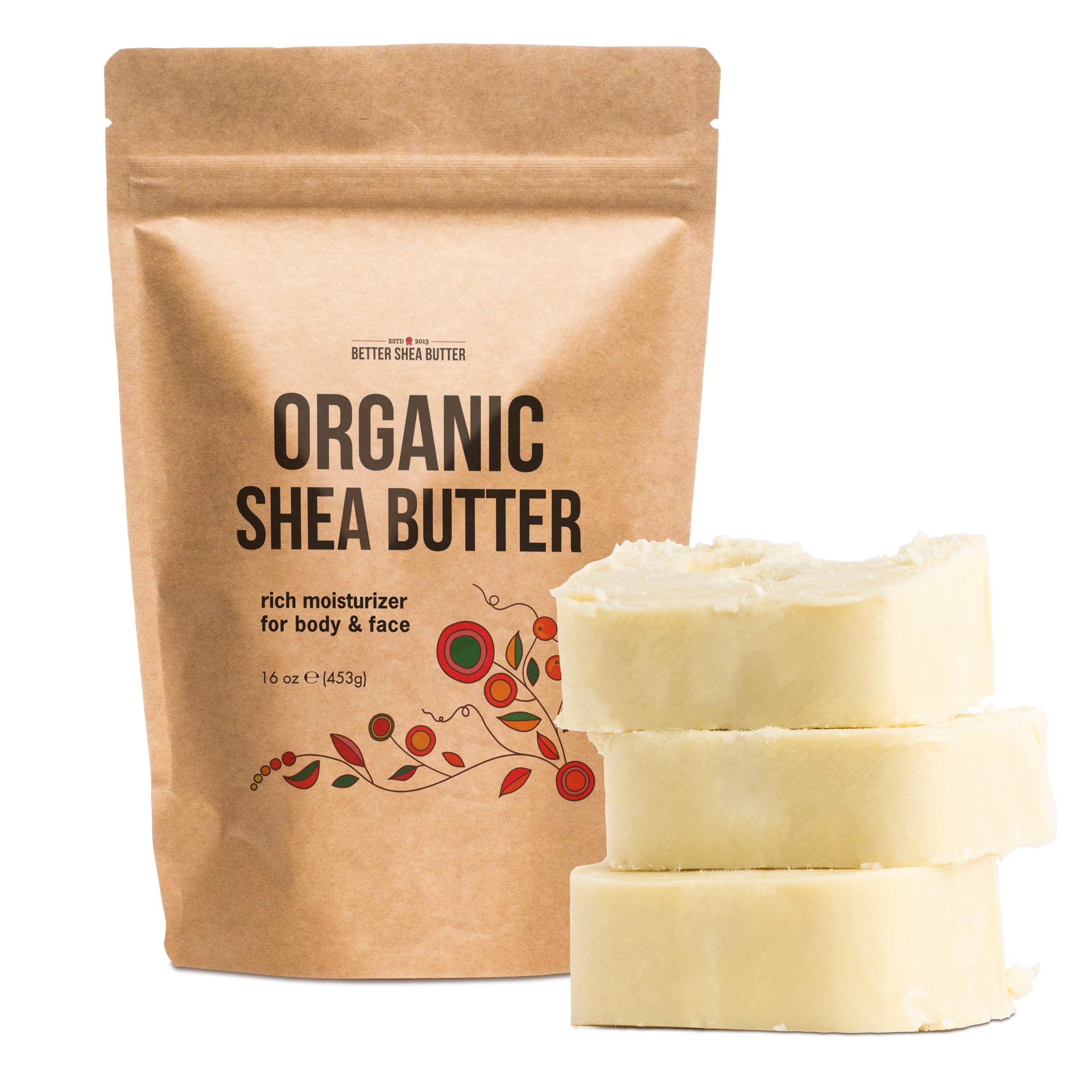 Better Shea Butter Organic Shea Butter Raw Unrefined | Pure African Shea Butter for Hair & Dry Skin | Natural Face Moisturizer | Body Butter Base for Shea Butter Lotion, DIY Lip Balm and Soap Making Supplies, 1lb Bar