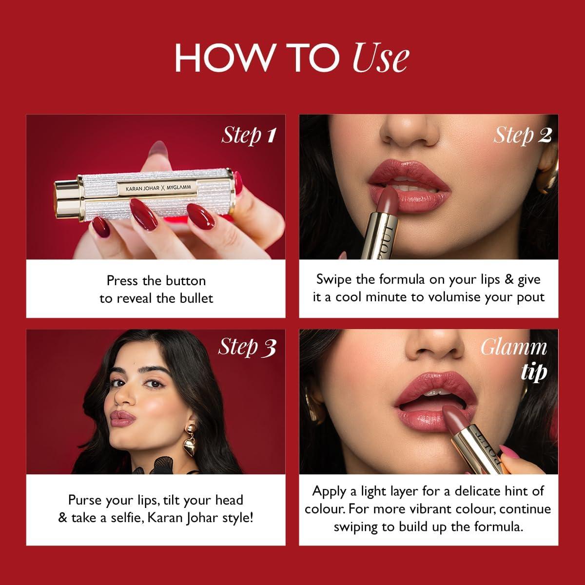 My.Glamm POUT by Karan Johar Tinted Plumping Lipstick | Glossy for Women With Petal Glow Finish | Buildable Colour & Shine | Moisturising Formula | Poutitude (Fuschia Pink Shade) | 3.5g