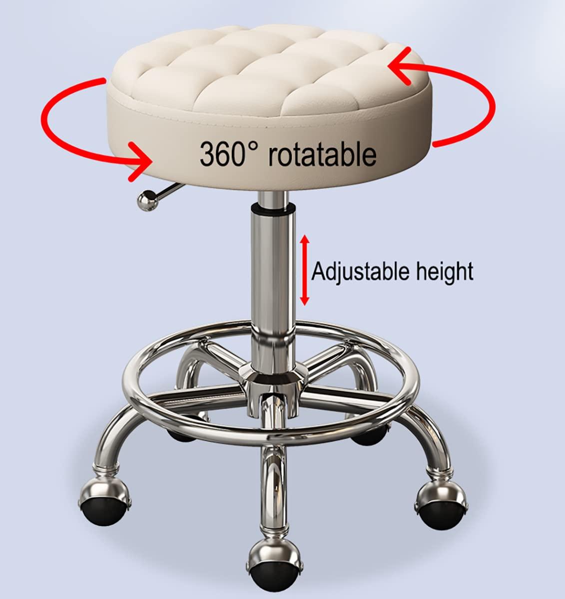 SOVORM Stool Chair Rolling Stool Height Adjustable Swivel Stool, Beauty Nail Barber Shop Stool Swivel Lift Round Stool with Pulley and Footrest for Kitchen Medical Studio,Blue (Brown) The New