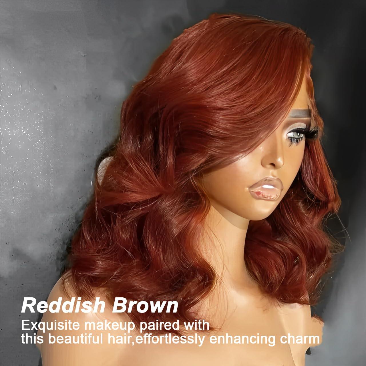 Tinashe Tinashe Glueless Wigs Human Hair Pre Plucked Pre Cut Reddish Brown Loose Body Wave Short Wig 65 Lace Pre-Bleached Knots HD Lace Front Wigs Human Hair for Black Women (#33 Reddish Brown - 14 inch)