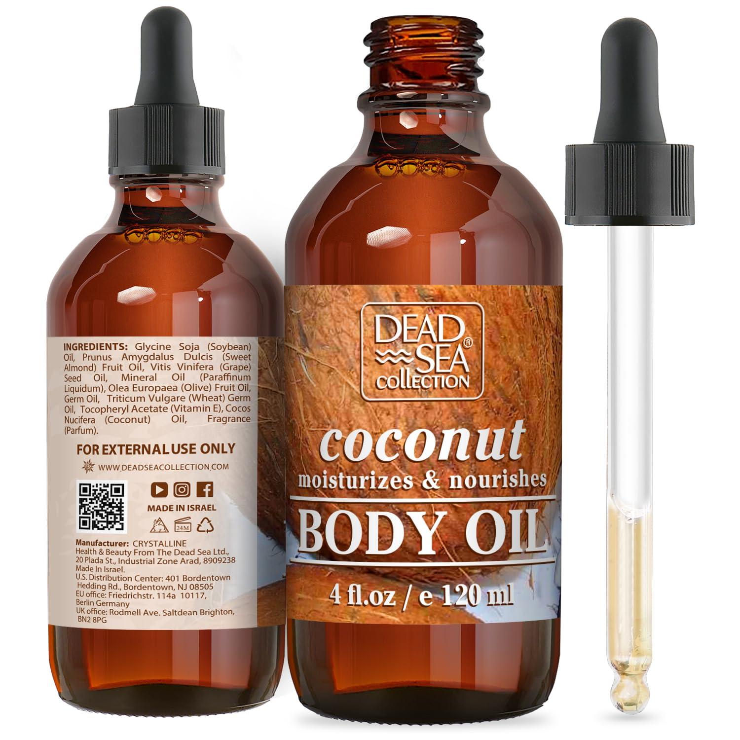 Dead Sea Collection Dead Sea Collection Body Oil for Dry Skin - Scented Coconut  Vitamin E Moisturizing & Nourishing, Anti-Aging & Skin Elasticity Support for Face 4 fl. Oz