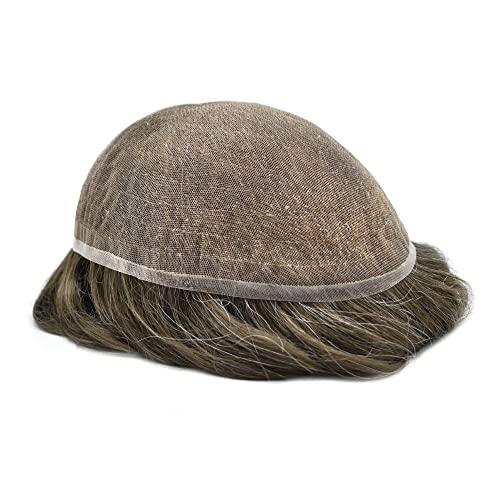 Hair Wonders Full Swiss Lace Mens Hair System Human Hair Mens Toupee Hair Pieces For Men Hair Toupee For Men Hair Replacement System For Men8x10 light to Medium density#410 MEDIUM BROWN+10% GREY