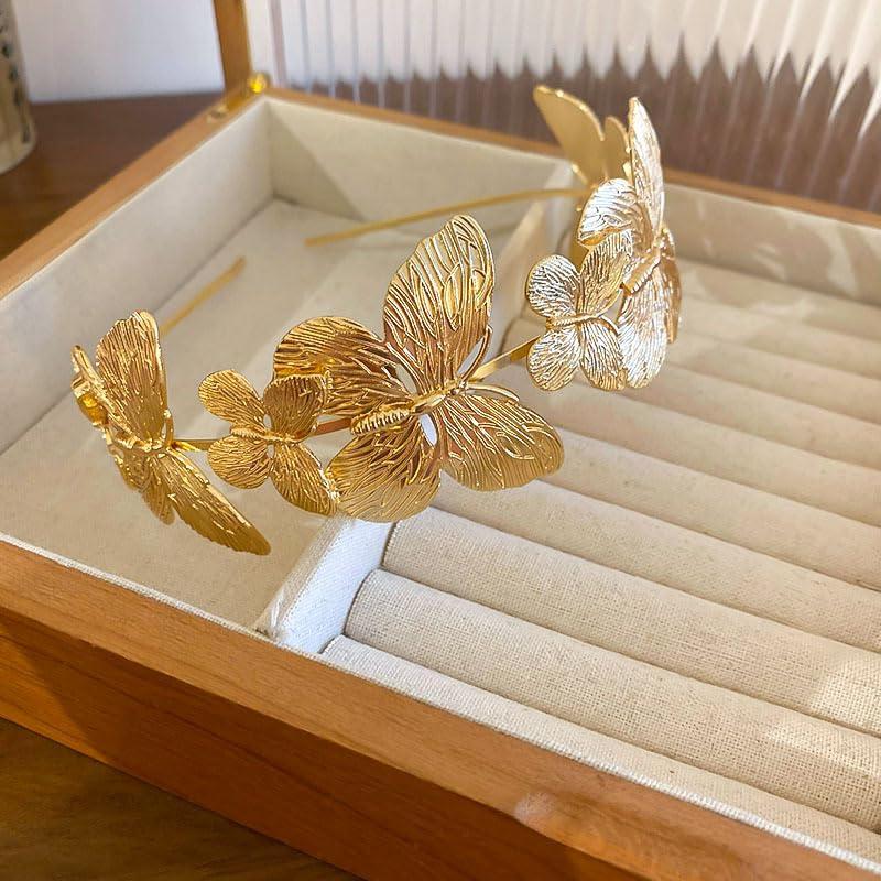 Asphinien Asphinien Gold Metal Butterfly Headband for Women Silver Butterfly Tiara Crown Non-Slip Headwear Head Hoop Alloy Tiara Headpiece Hair Accessories (Gold, Standard)