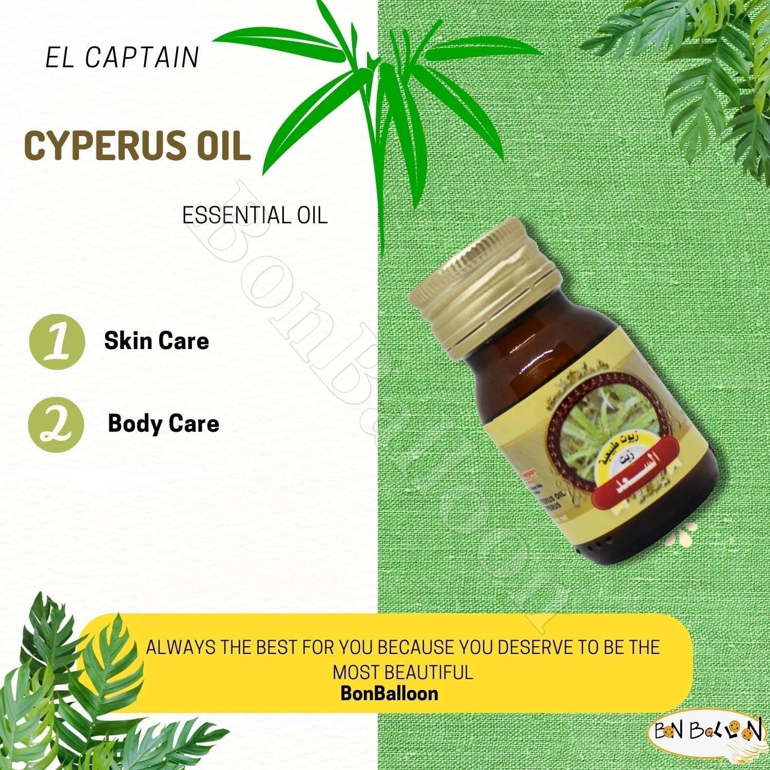 bonballoon El Captain Cyperus Oil Natural Undiluted Pure AlCaptain Cold Pressed ElCaptain Premium Oils Captain Hair & Skin Care No Additives Non Gmo Kosher Halal (1 Pack = 1.01 oz / 30 ml)