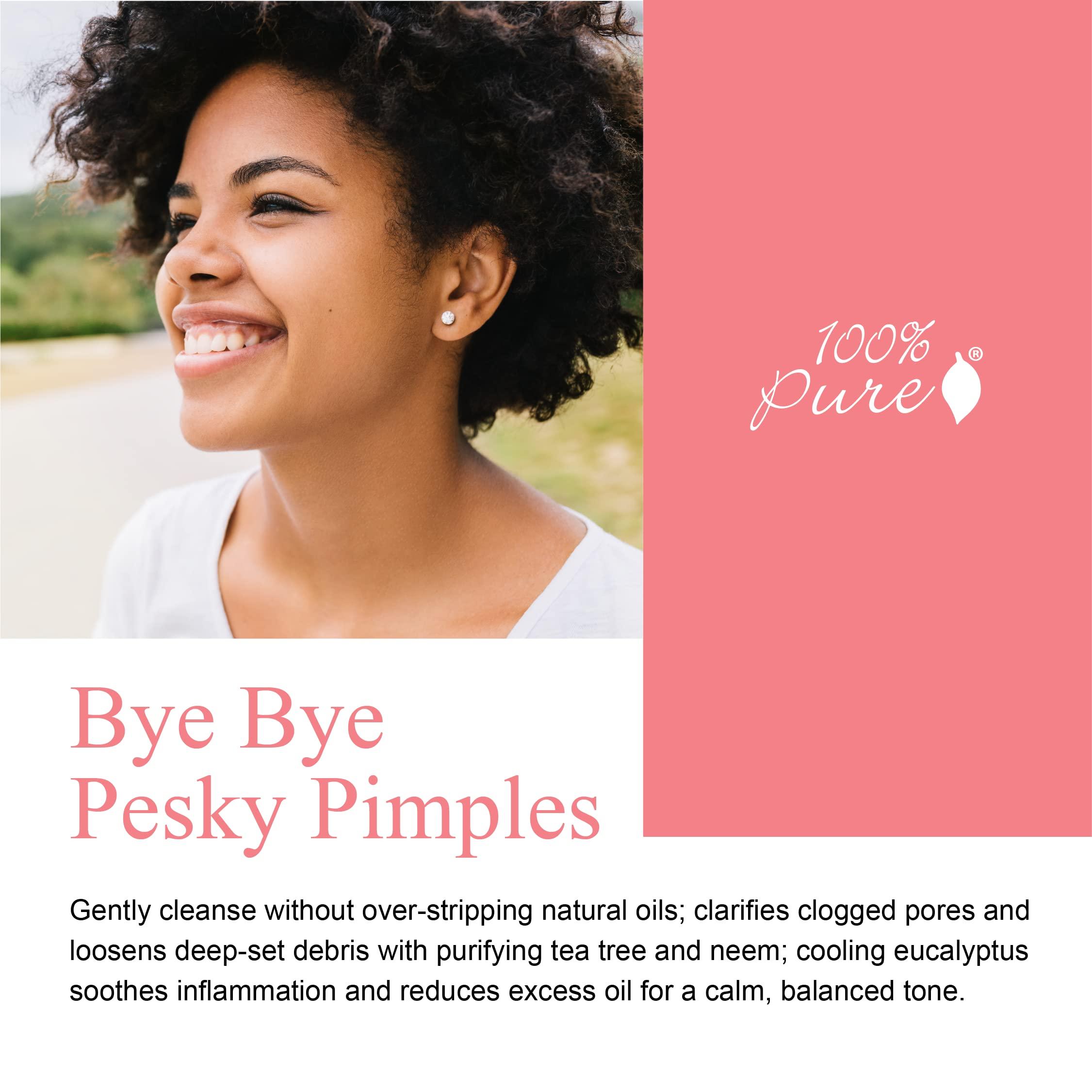 100% PURE 100% PURE Tea Tree Clear Complexion Cleanser Face Wash Natural Botanic Foam Acne Blemish Treatment Deep Skin Cleansing Pore Declogger - Vegan - 3.71oz