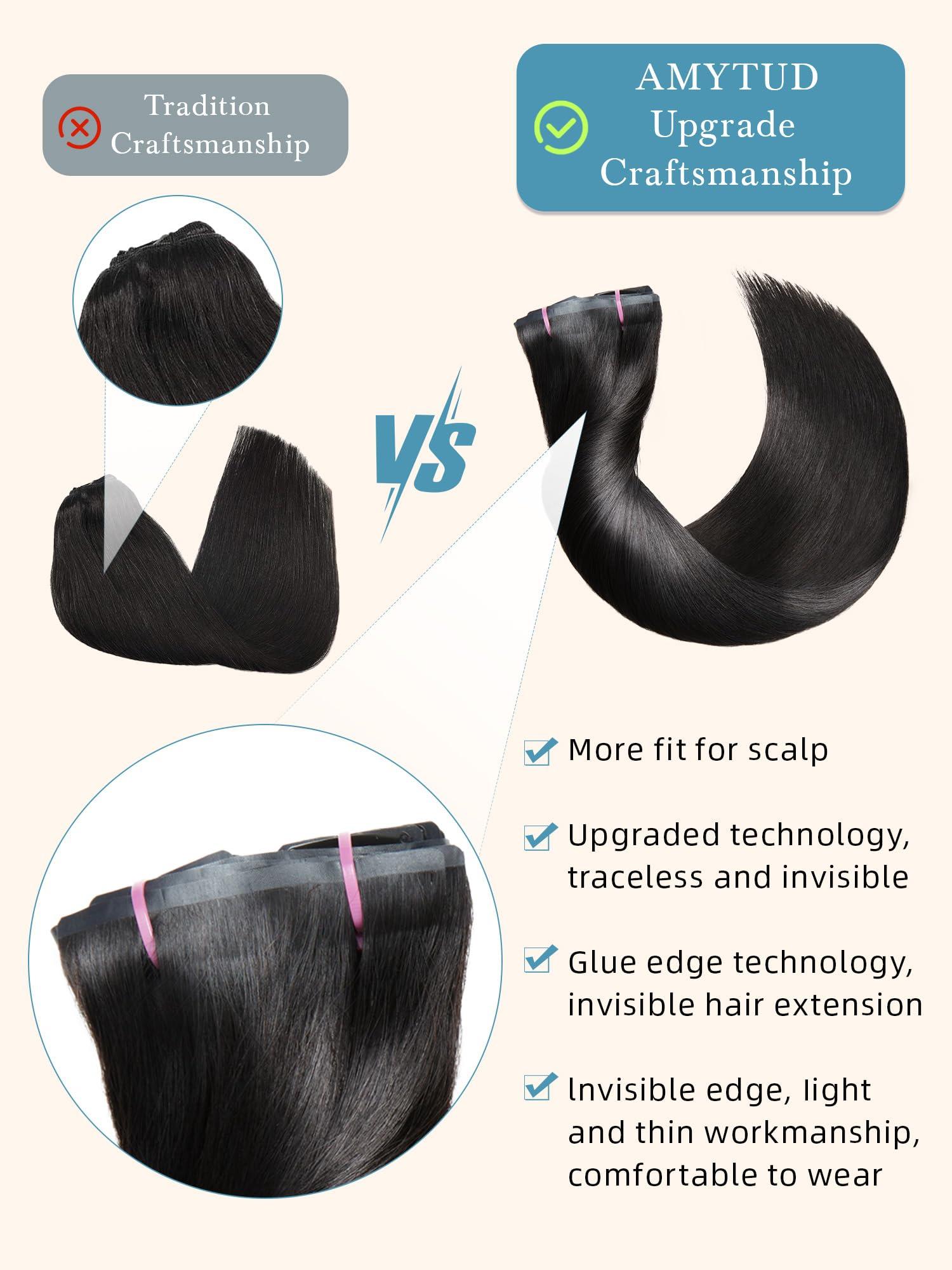 AMYTUD Clip in Hair Extensions Real Human Hair Remy Human Hair Extensions Clip in for Women Natural Human Hair Black 22inch 125g 9Pcs Straight Seamless Clip in Hair Extensions Human Hair