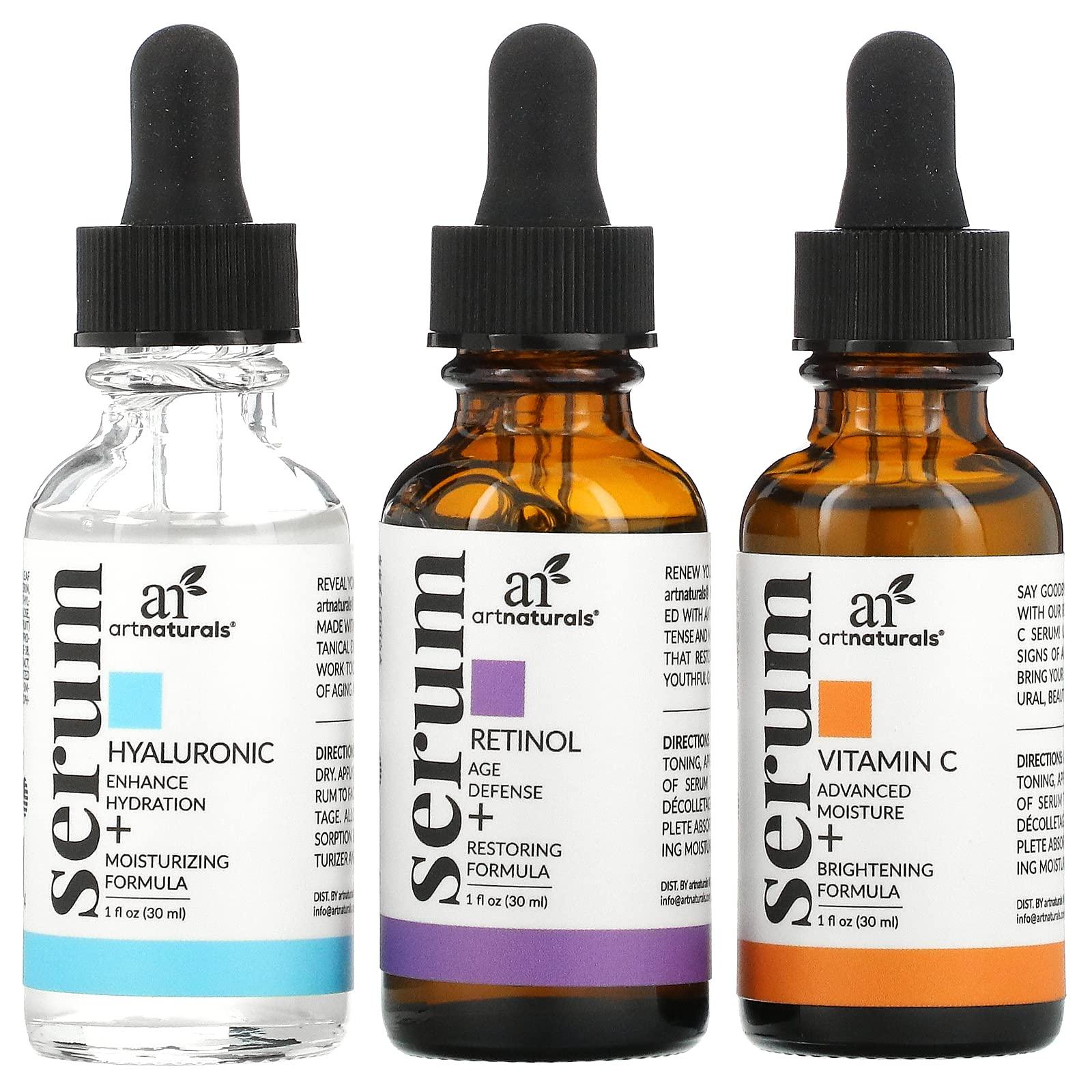 Artnaturals artnaturals Anti-Aging-Set with Vitamin-C Retinol and Hyaluronic-Acid - (3 x 1 Fl Oz / 30ml) Serum for Anti Wrinkle and Dark Circle Remover All Natural and Moisturizing,1 Fl Oz (Pack of 3)