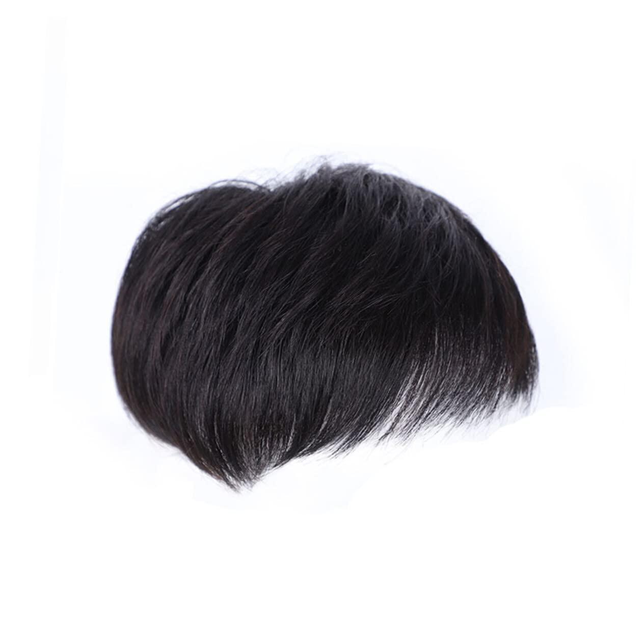 SOLUSTRE SOLUSTRE Mens Wig Short Hair Mens Hair Replacement Wigs Men Black Wig Male Bald Patch Overhead Replacement Wigs Black