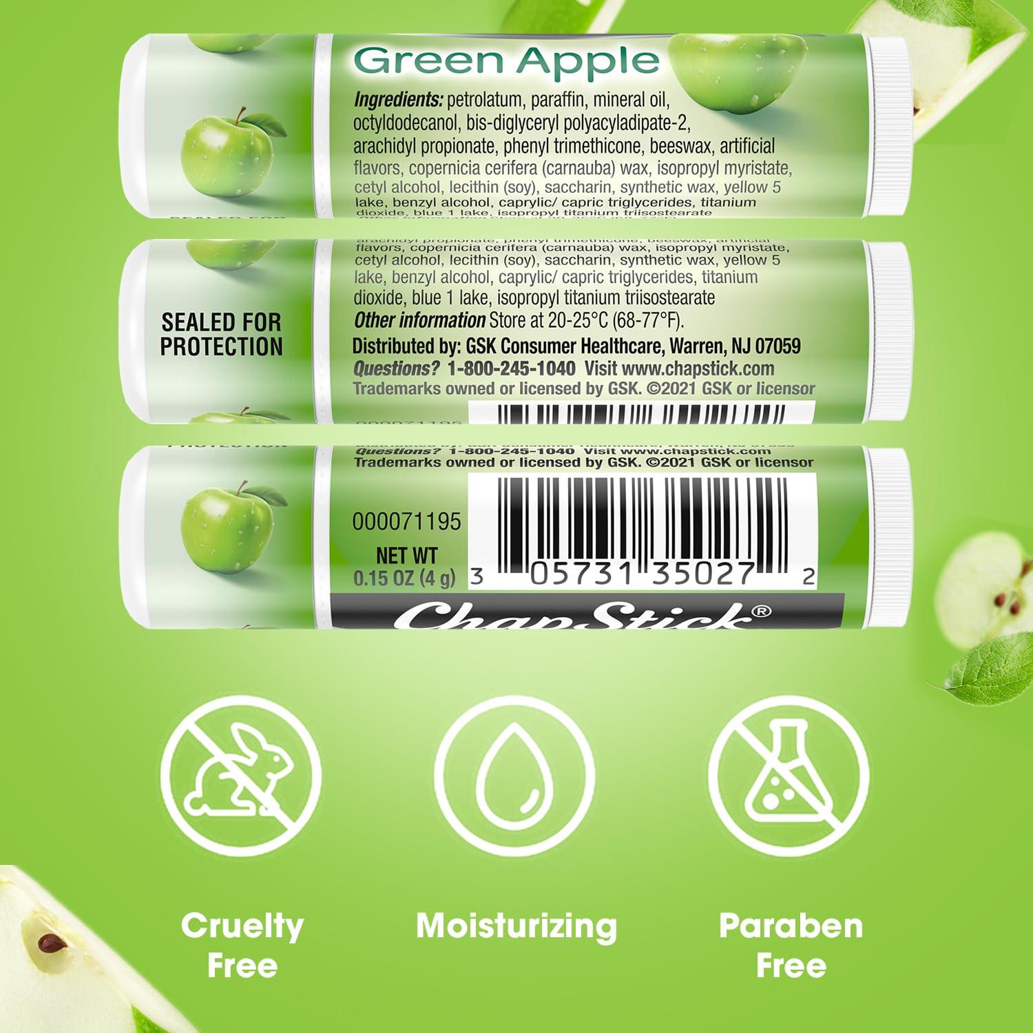 ChapStick ChapStick Lip Moisturizer, Green Apple, 12-Pack Bulk Lip Balm, Sweet & Tangy, 0.15 Oz Ea