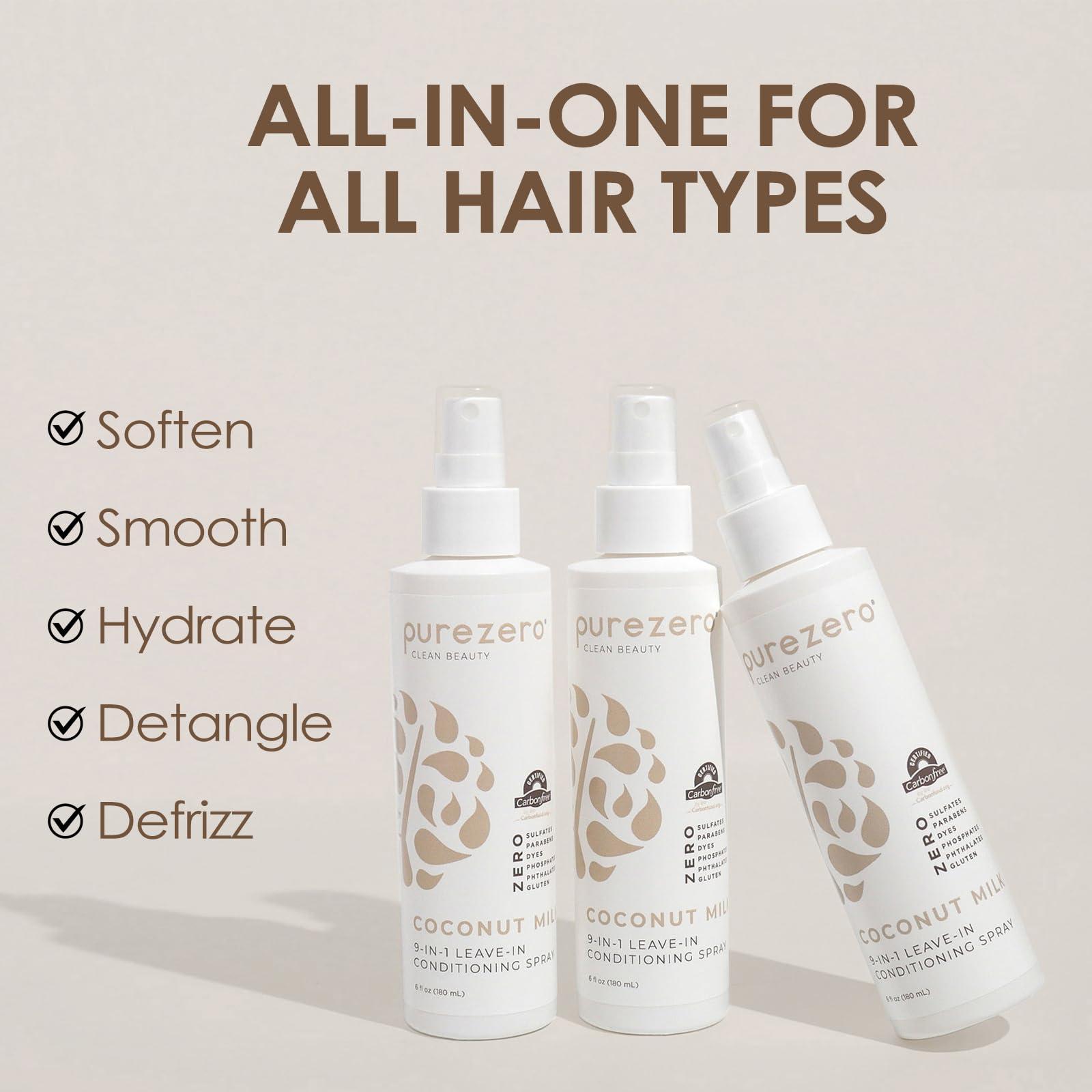Purezero Purezero Coconut Milk BUNDLE [12oz Shampoo + Conditioner + 6 oz 9-in-1 Leave-in Conditioner] - Intense Hydration & Increased Shine